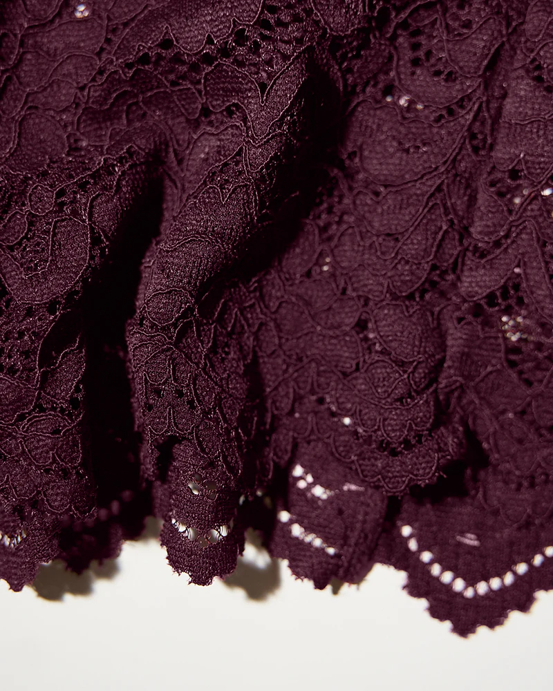 Seamed Lushy Long Sleeve Midi Dress - Lace Garnet