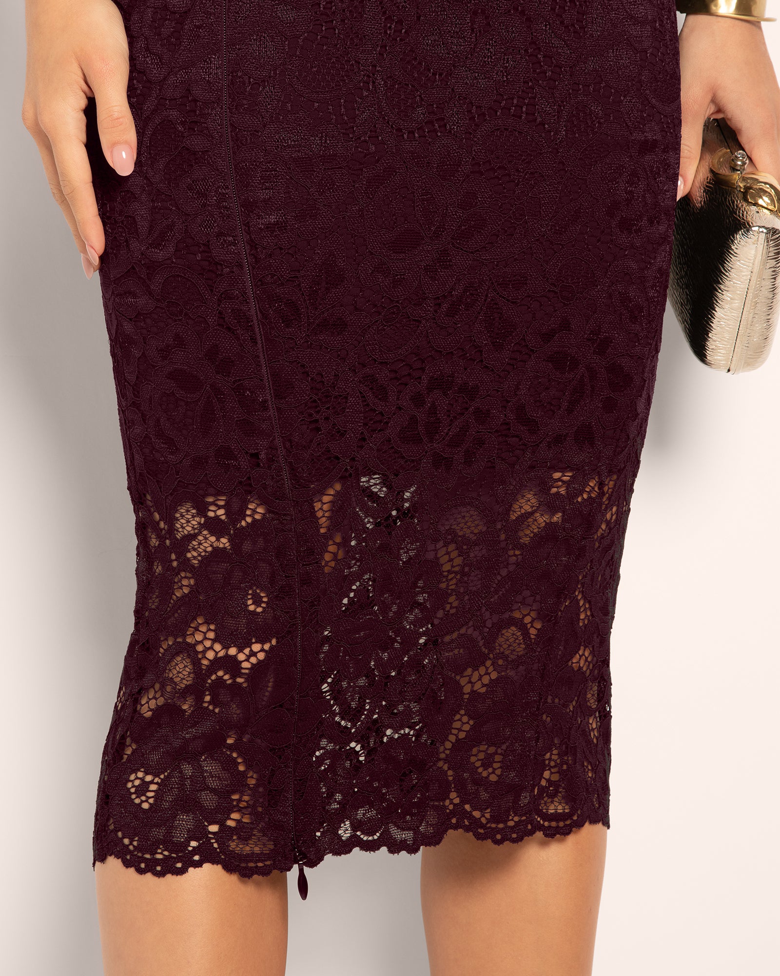 Seamed Lushy Midi Dress - Lace Garnet