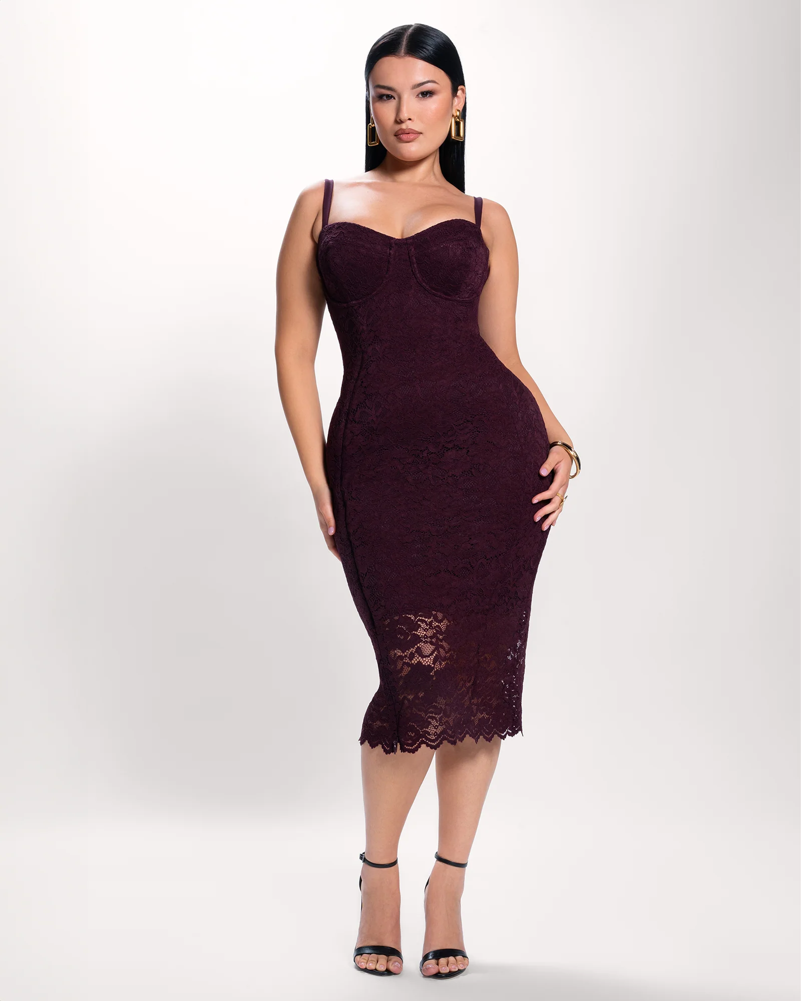 Seamed Lushy Midi Dress - Lace Garnet