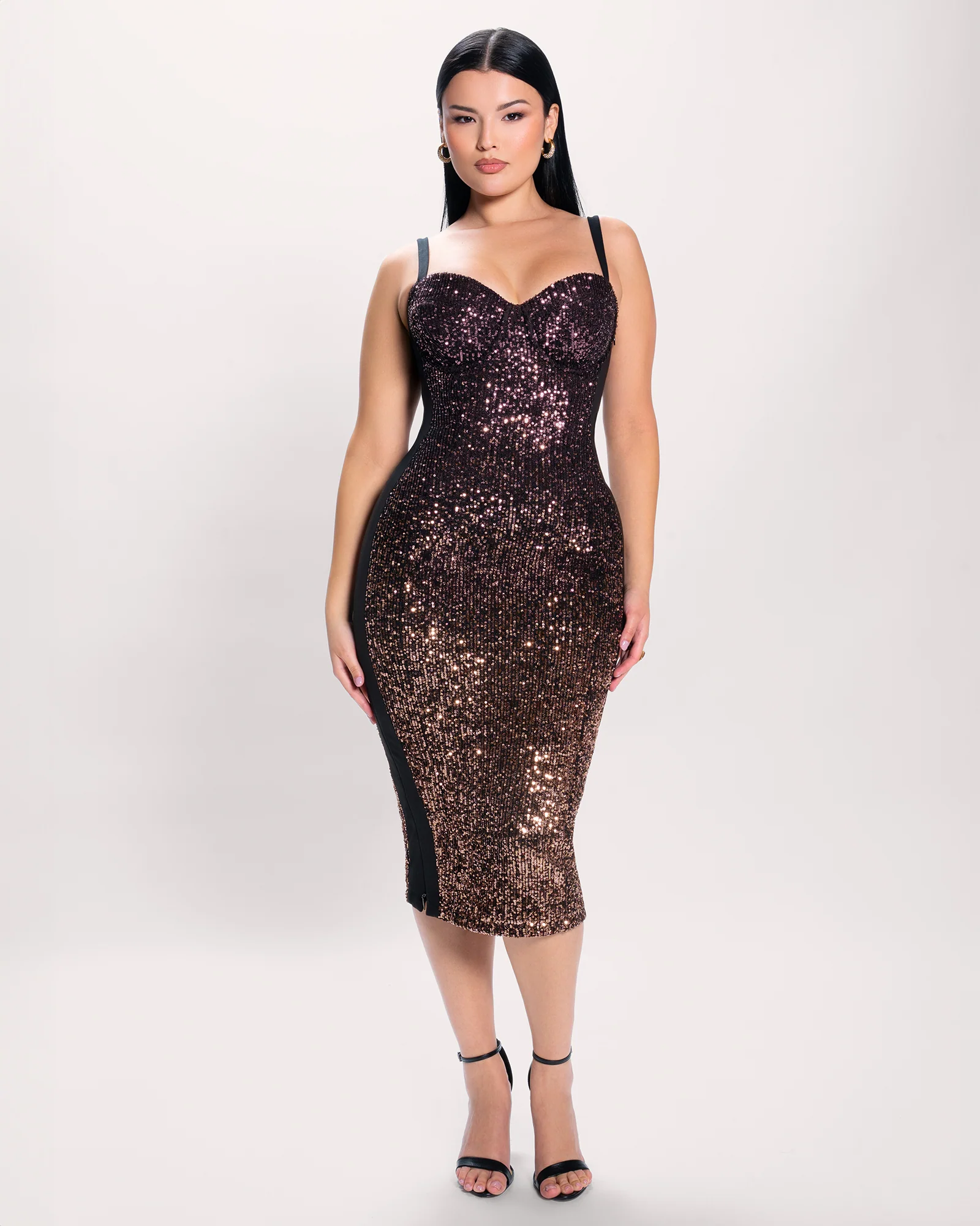 Seamed Lushy Midi Dress - Sequin Ombre Bronze/Plum 5 Seamed Lushy Midi Dress - Sequin Ombre Bronze/Plum