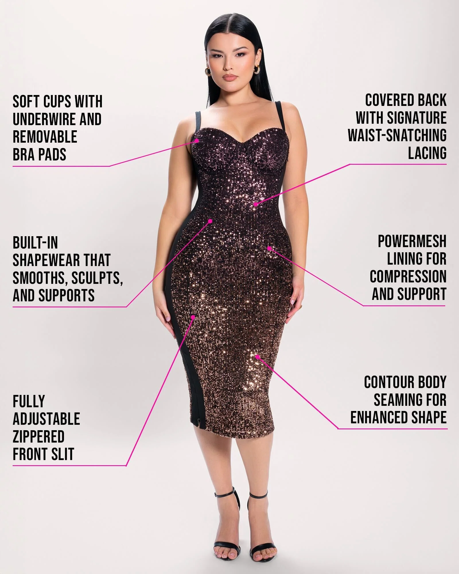 Seamed Lushy Midi Dress - Sequin Ombre Bronze/Plum 7 Seamed Lushy Midi Dress - Sequin Ombre Bronze/Plum