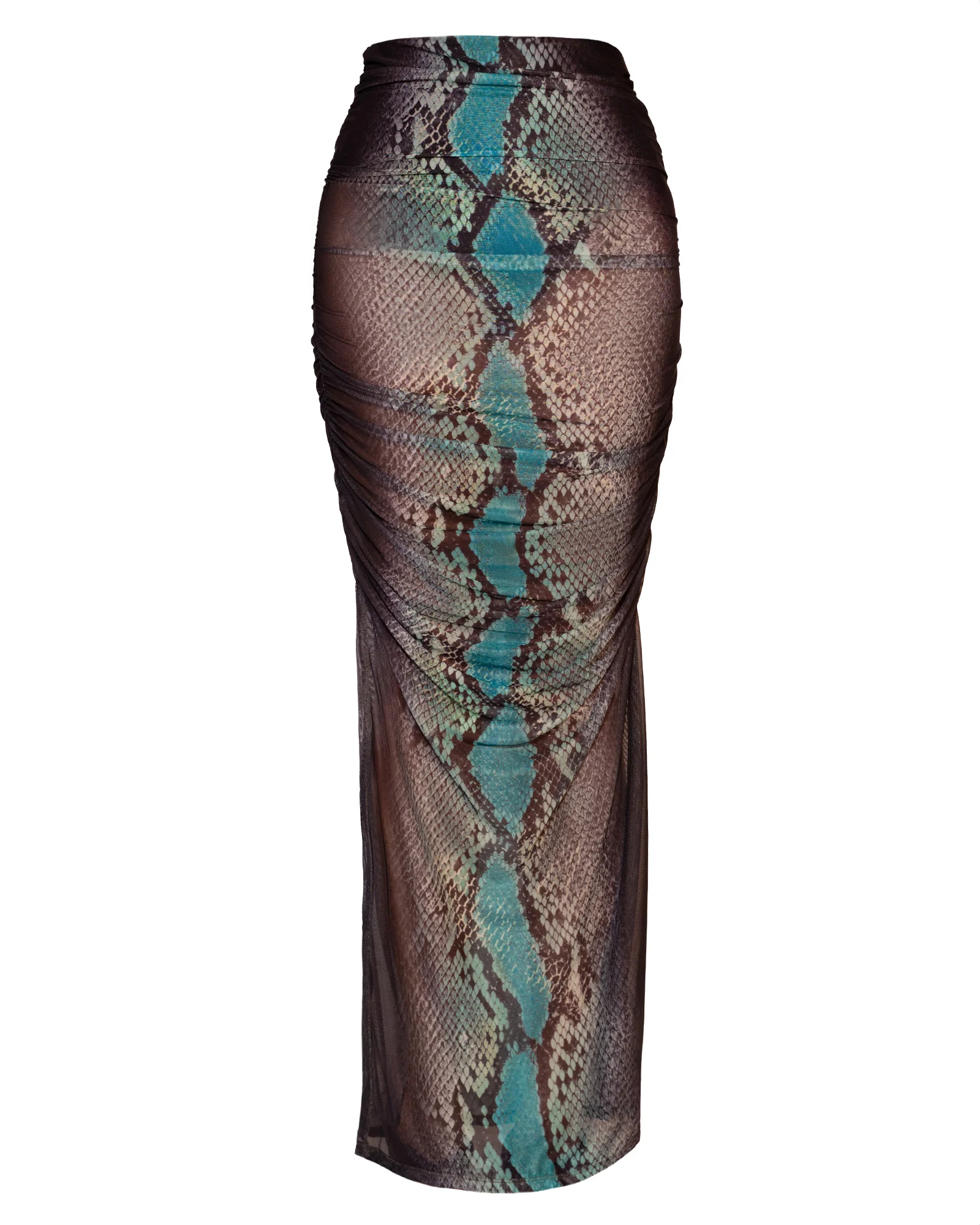 Ruched Sheer Maxi Skirty - Emerald Snake