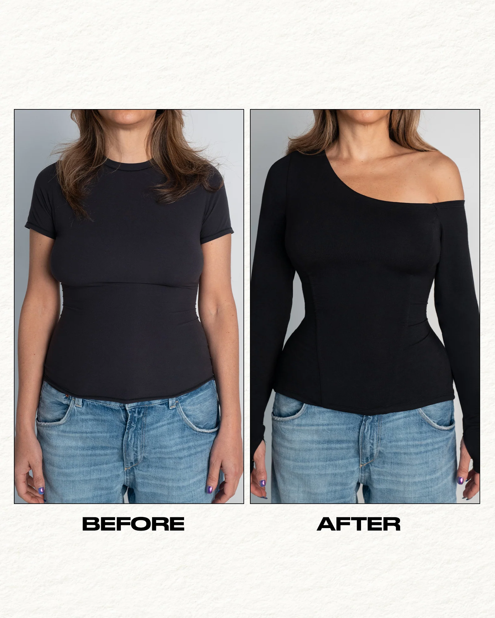 Shapey Long Sleeve One Shoulder Top - Black