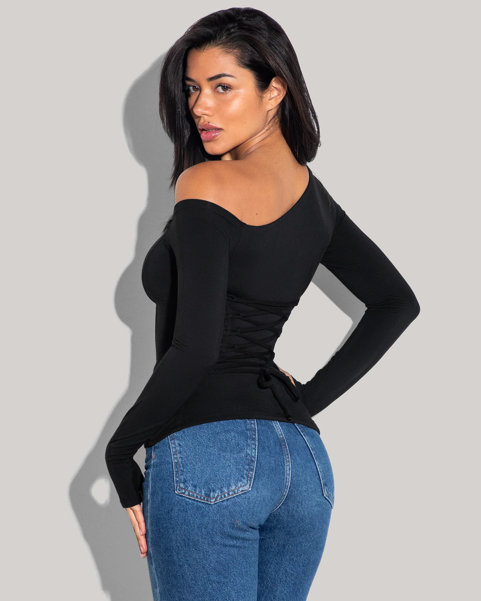Shapey Long Sleeve One Shoulder Top - Black 5 Shapey Long Sleeve One Shoulder Top - Black