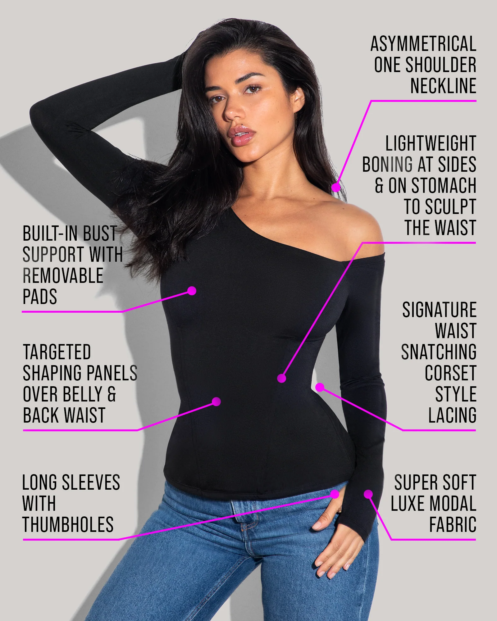 Shapey Long Sleeve One Shoulder Top - Black 6 Shapey Long Sleeve One Shoulder Top - Black