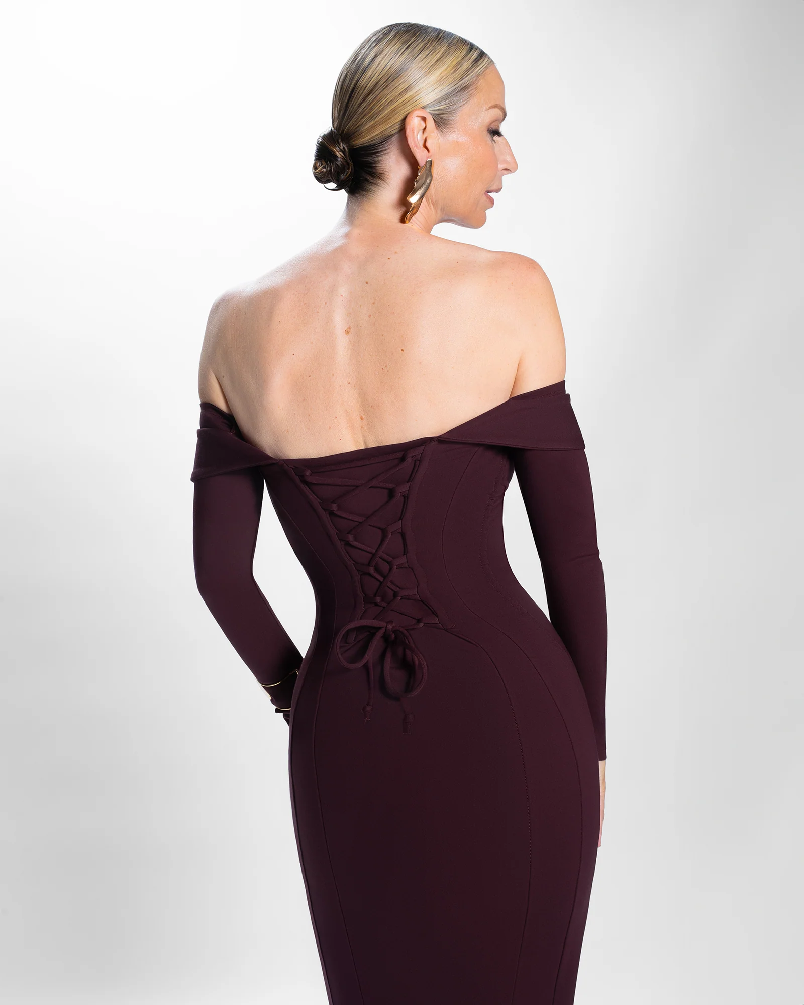 Corsety Off Shoulder Long Sleeve Midi Dress - Garnet