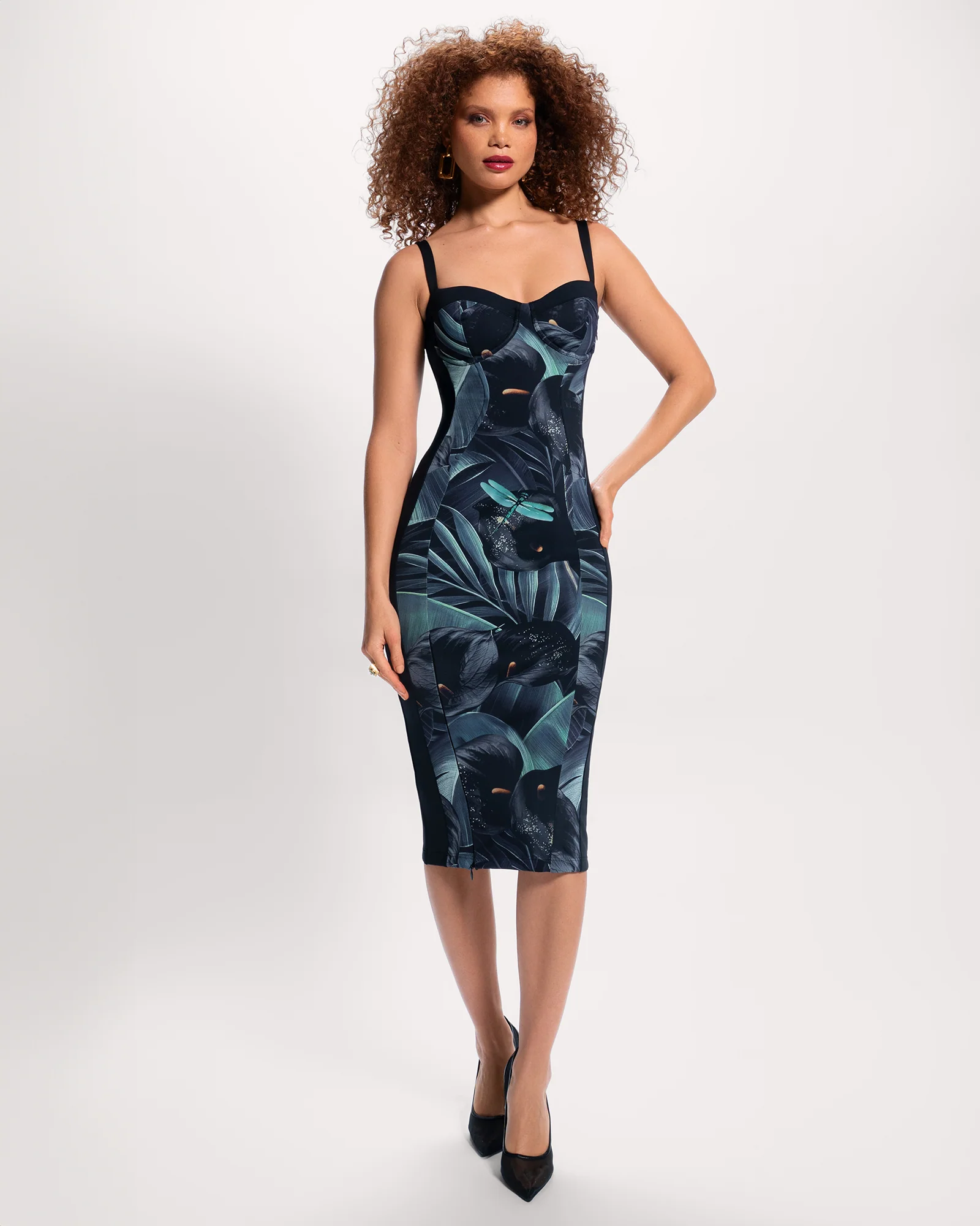 Seamed Lushy Midi Dress - Frame Black Lily