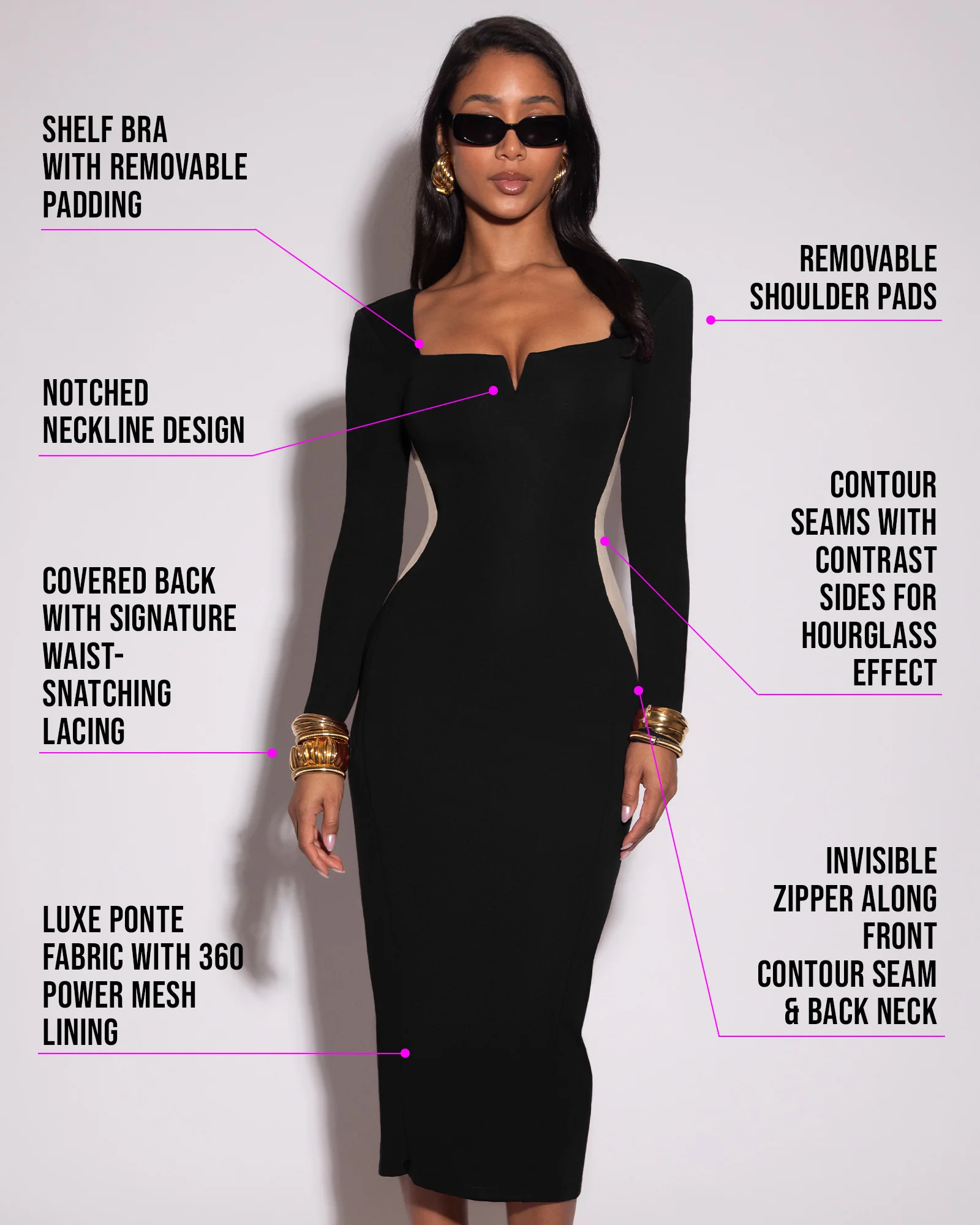 Notchy Long Sleeve Midi Dress - Contour Black/Oat 6 Notchy Long Sleeve Midi Dress - Contour Black/Oat