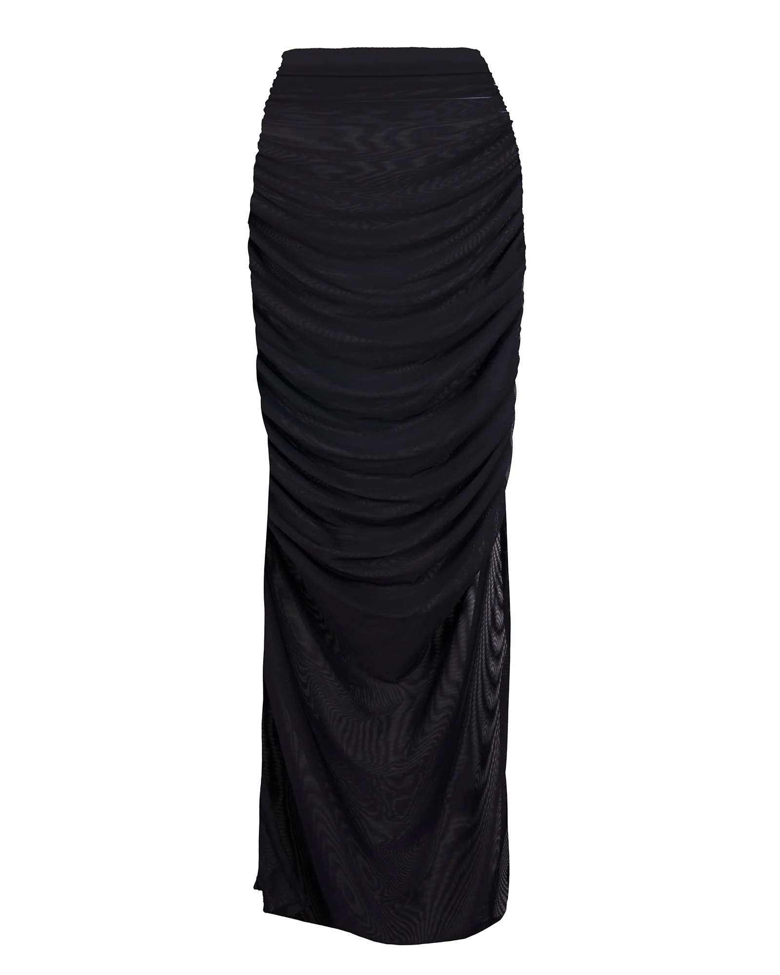 Ruched Sheer Maxi Skirty - Black