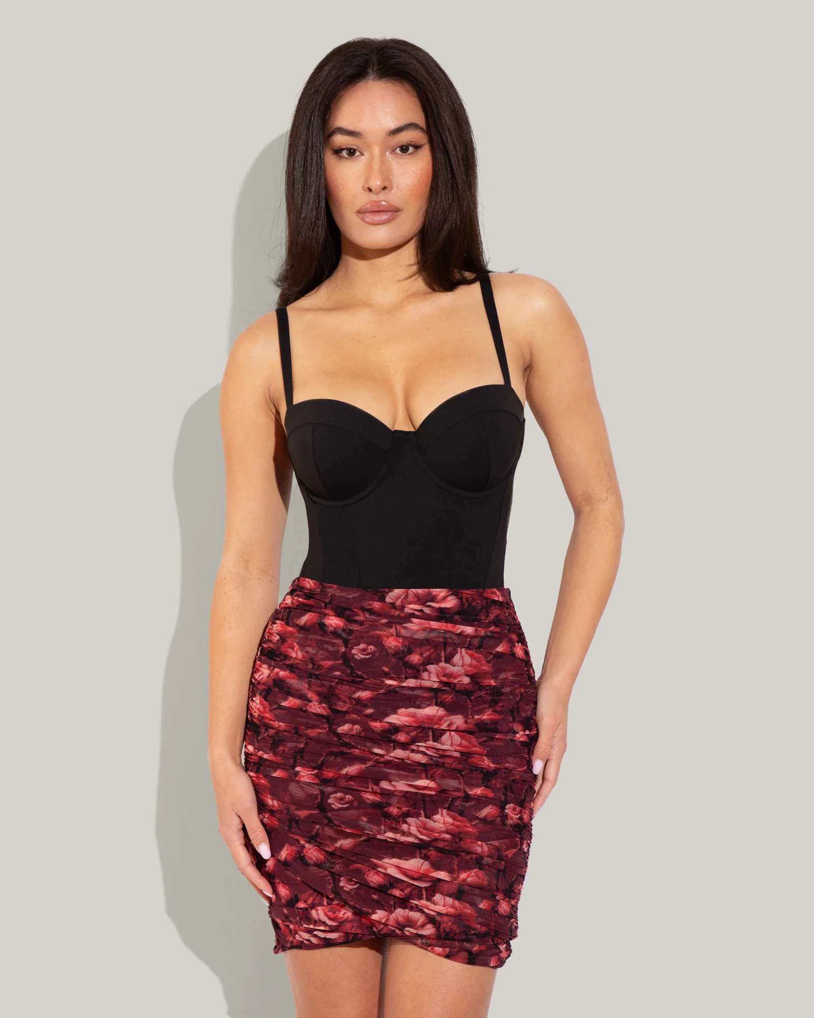 Cross Mesh Skirty - Cranberry Floral