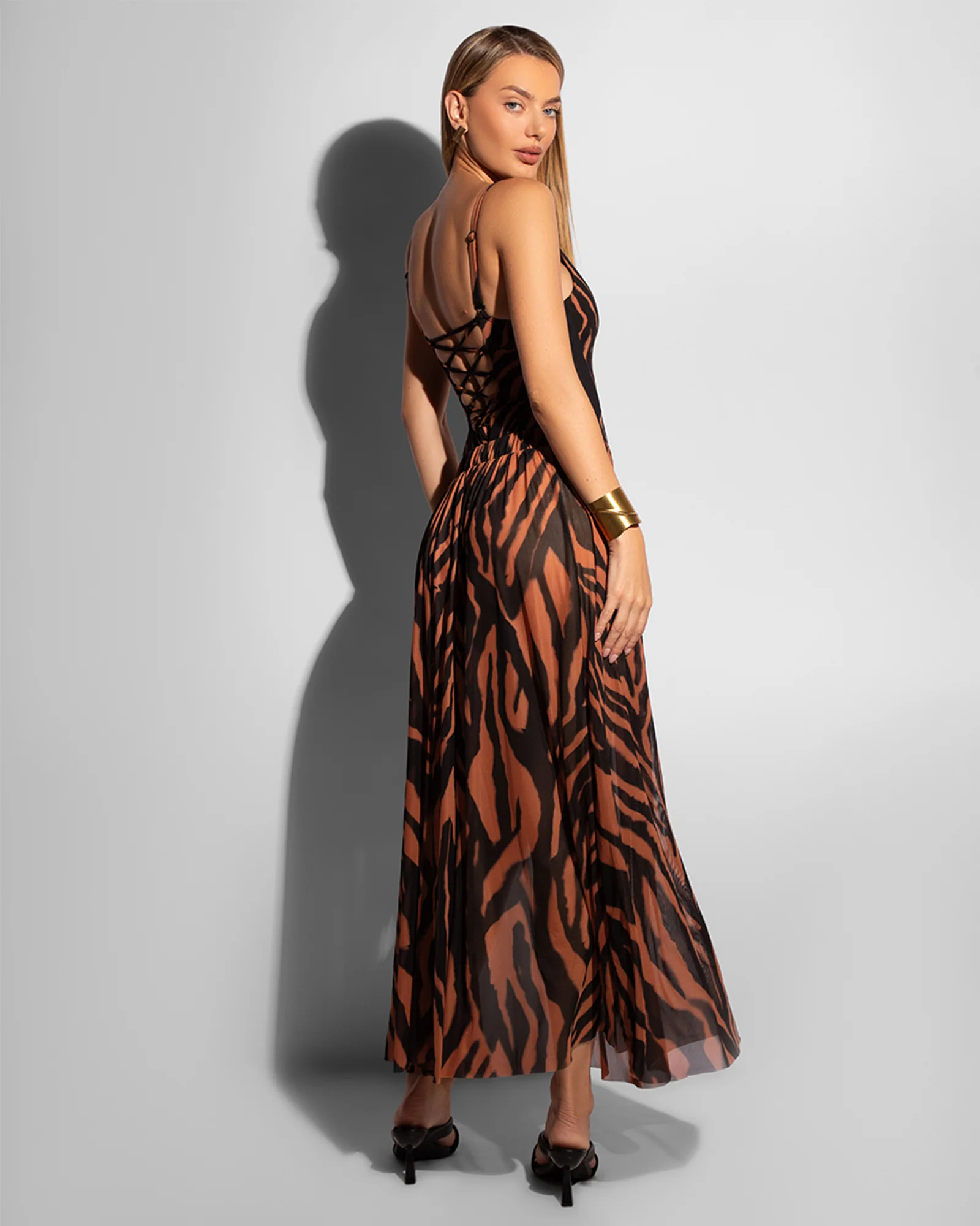 Ringy Sheer Slit Skirty - Baked Clay Zebra
