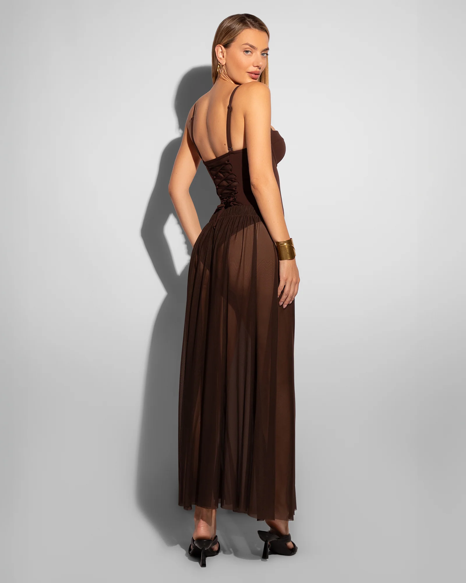 Ringy Sheer Slit Skirty - Espresso