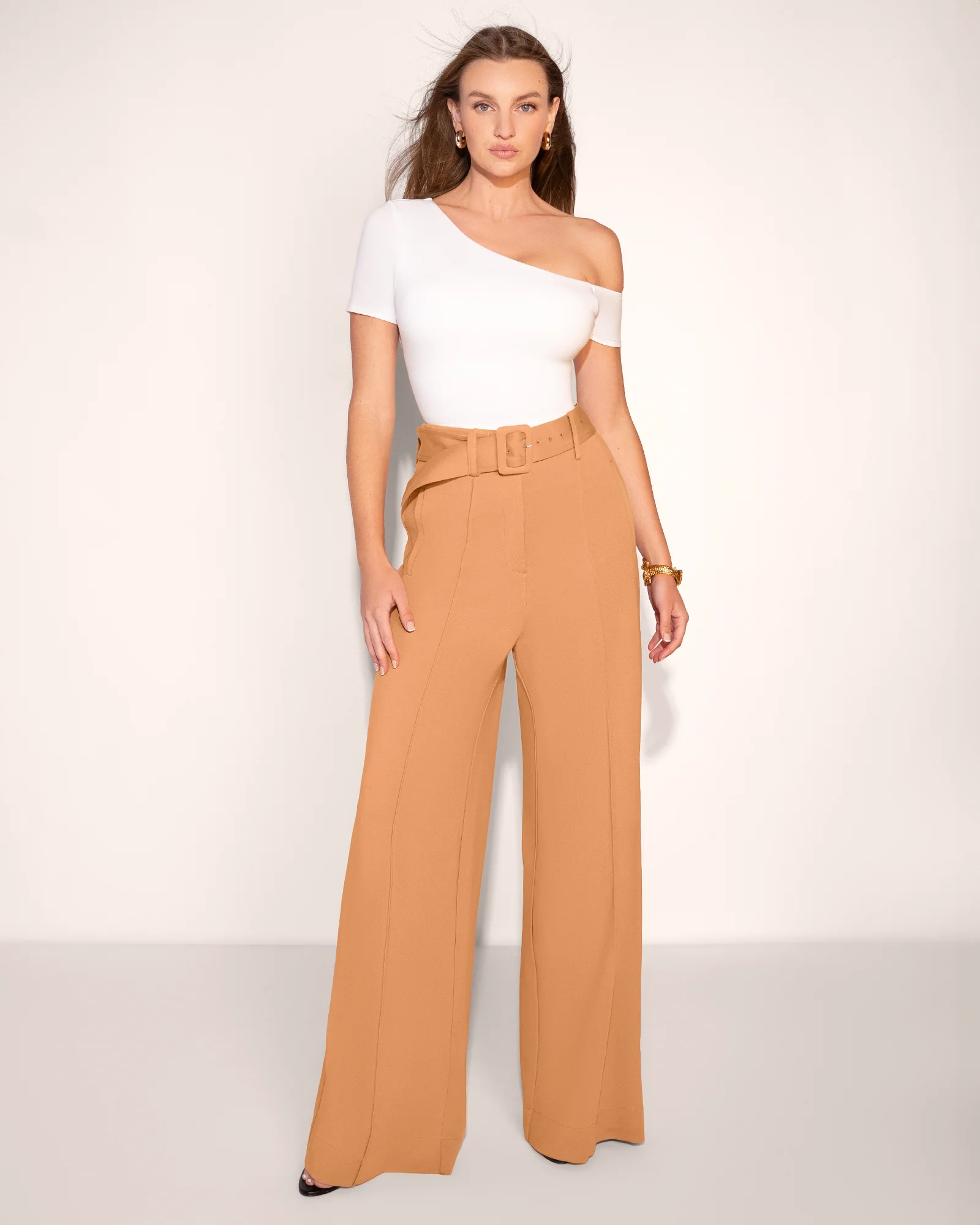 Belted Wide Leg Ponte Pant - Camel
