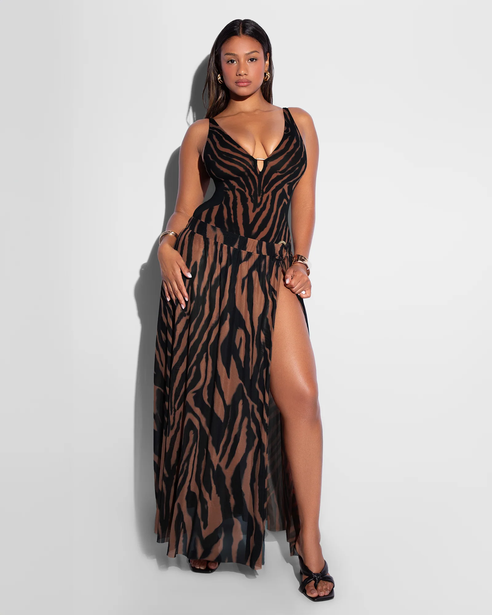 Ringy Sheer Slit Skirty - Mocha Zebra