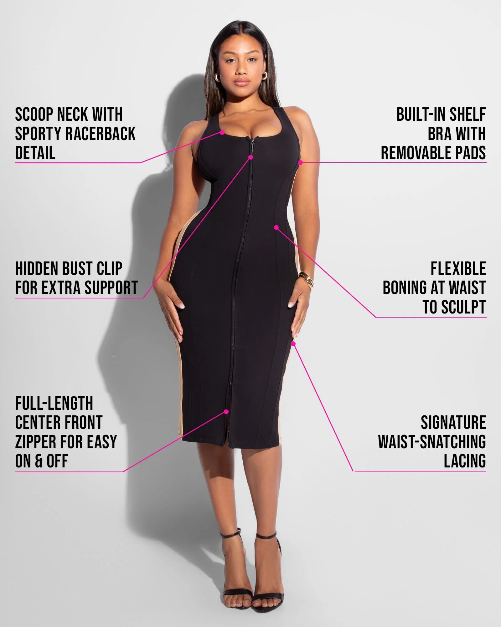 Corsety Scoop Neck Pencil Dress - Contour Black/Sand 6 Corsety Scoop Neck Pencil Dress - Contour Black/Sand