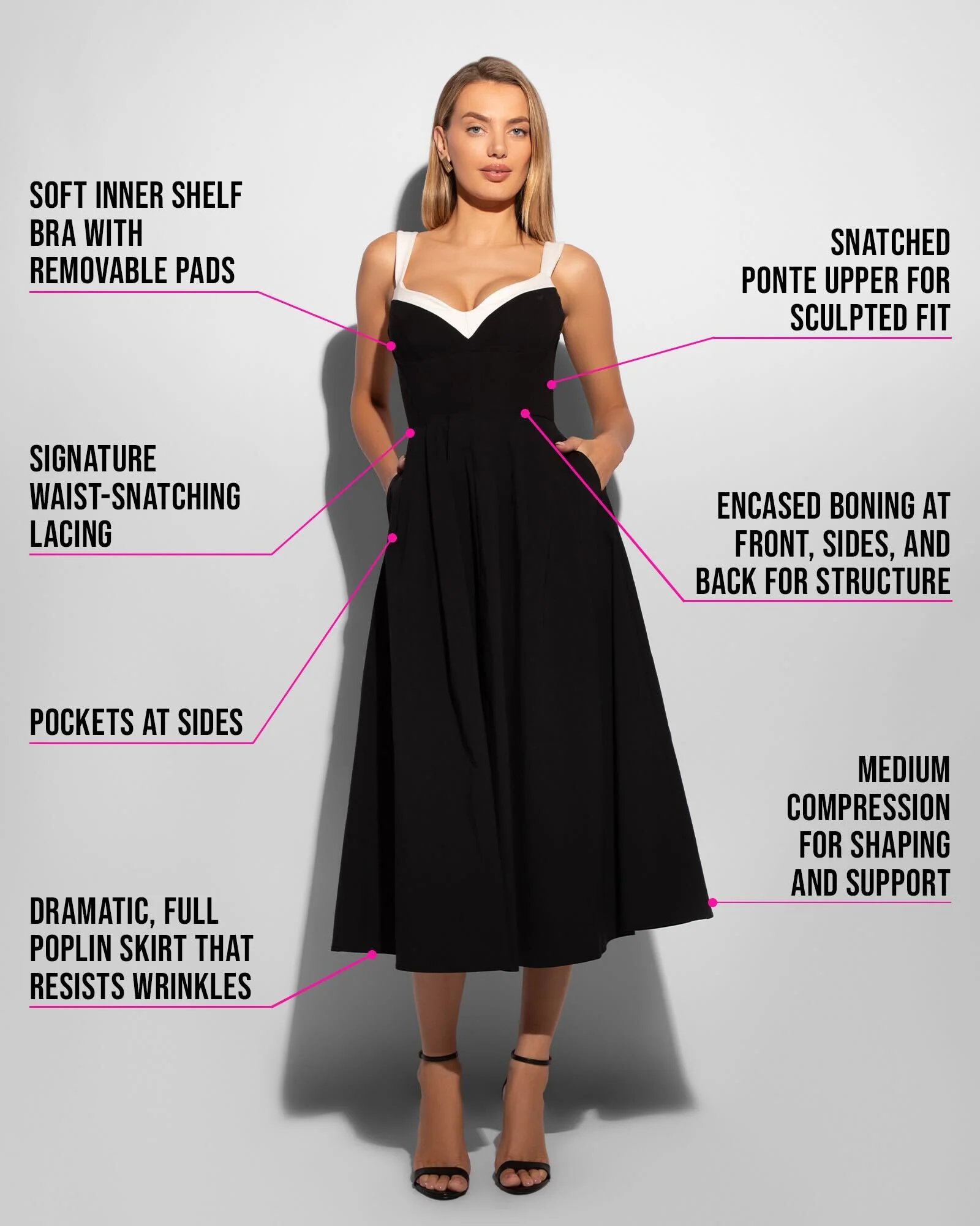 Poplin Fit & Flare Midi Dress - Black/Ivory 5 Poplin Fit & Flare Midi Dress - Black/Ivory