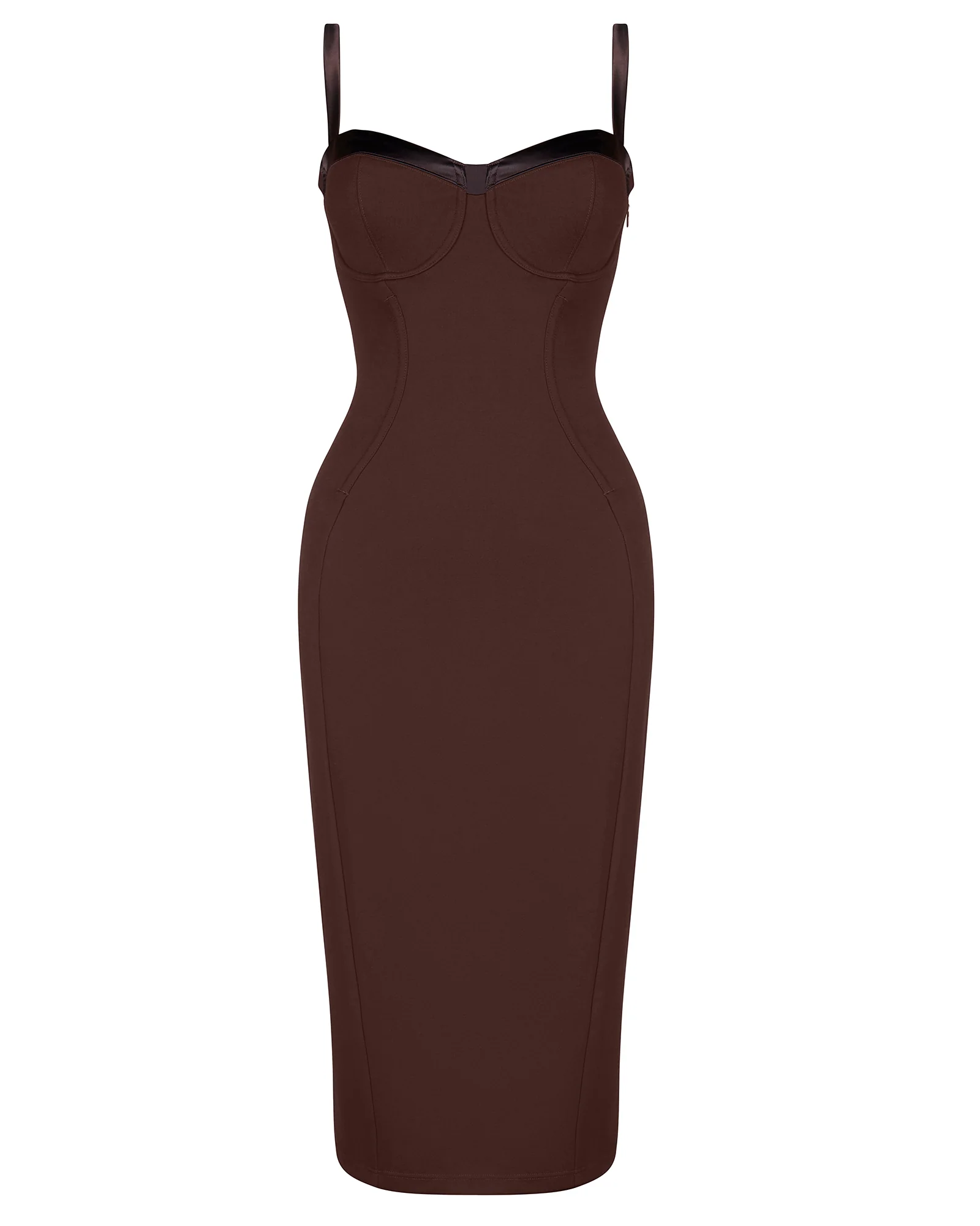 Seamed Lushy Midi Dress - Espresso Shine 6 Seamed Lushy Midi Dress - Espresso Shine
