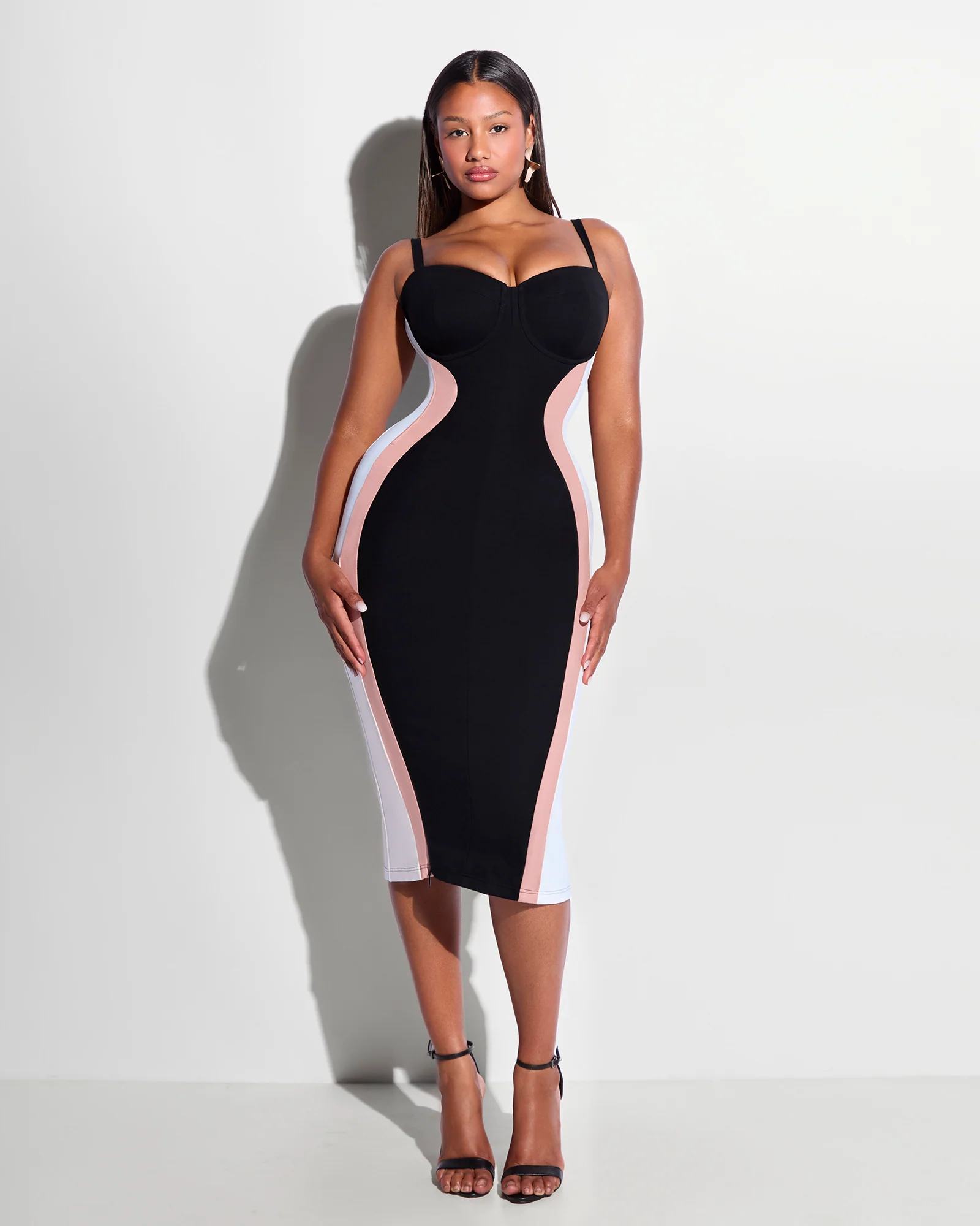 Seamed Lushy Midi Dress - Contour Black/Rose/White