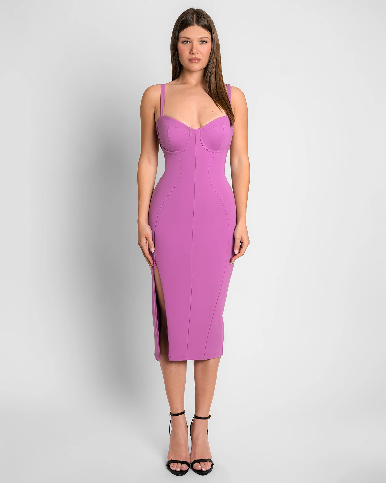 Seamed Lushy Midi Dress - Mulberry