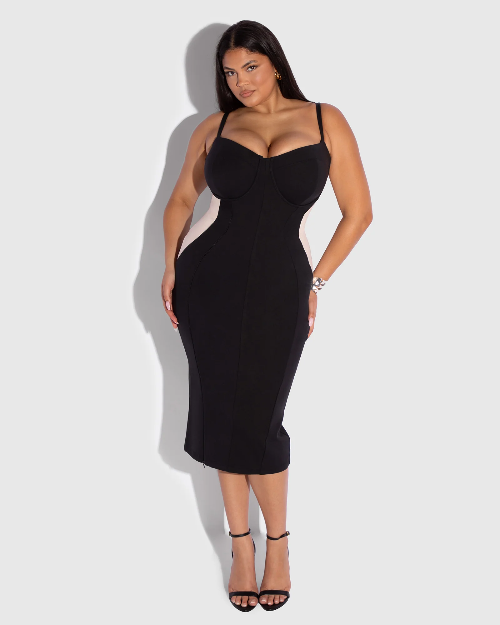 Seamed Lushy Midi Dress - Contour Black/Oat