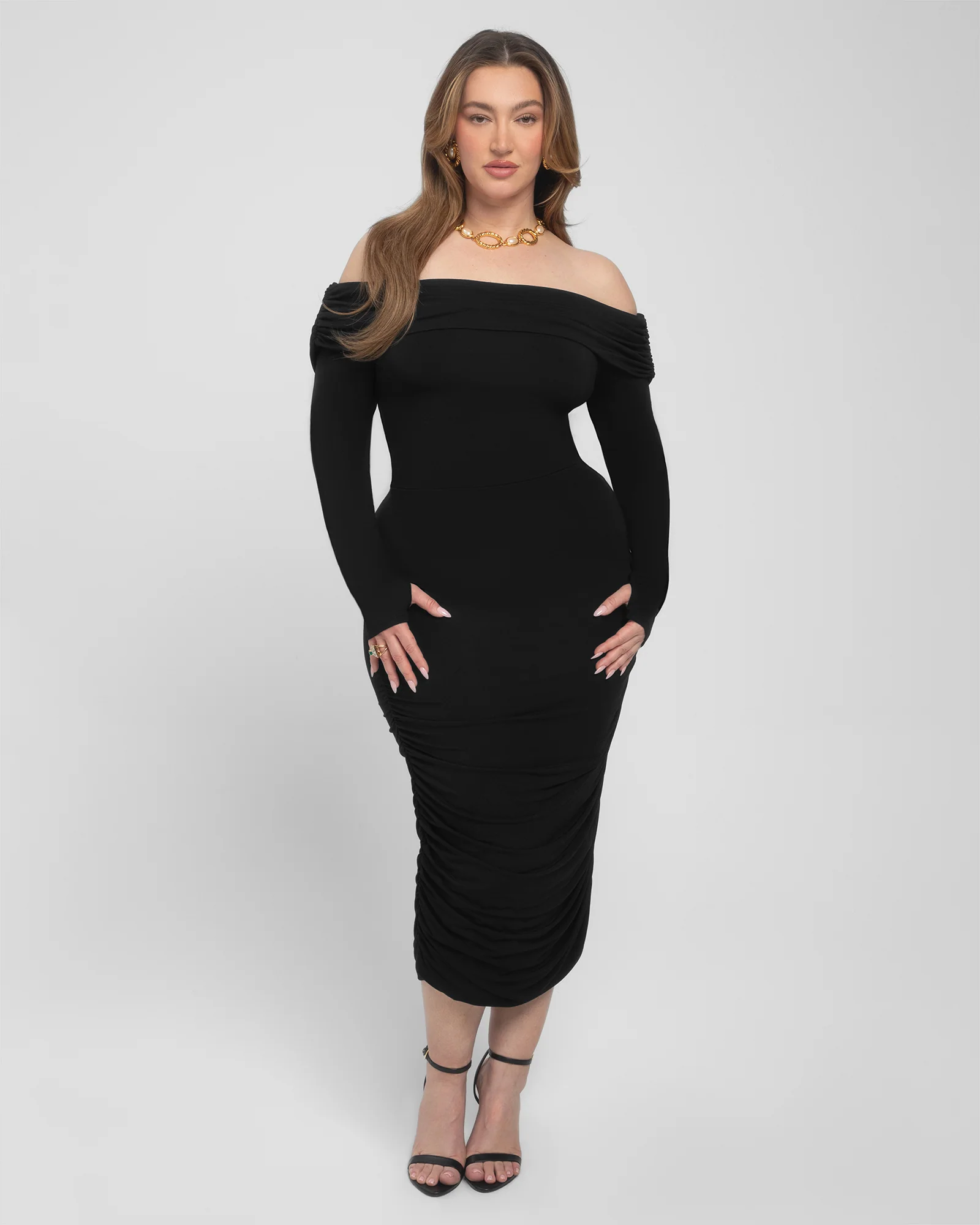 Shapey Off Shoulder Ruched Dress - Black 3 Shapey Off Shoulder Ruched Dress - Black