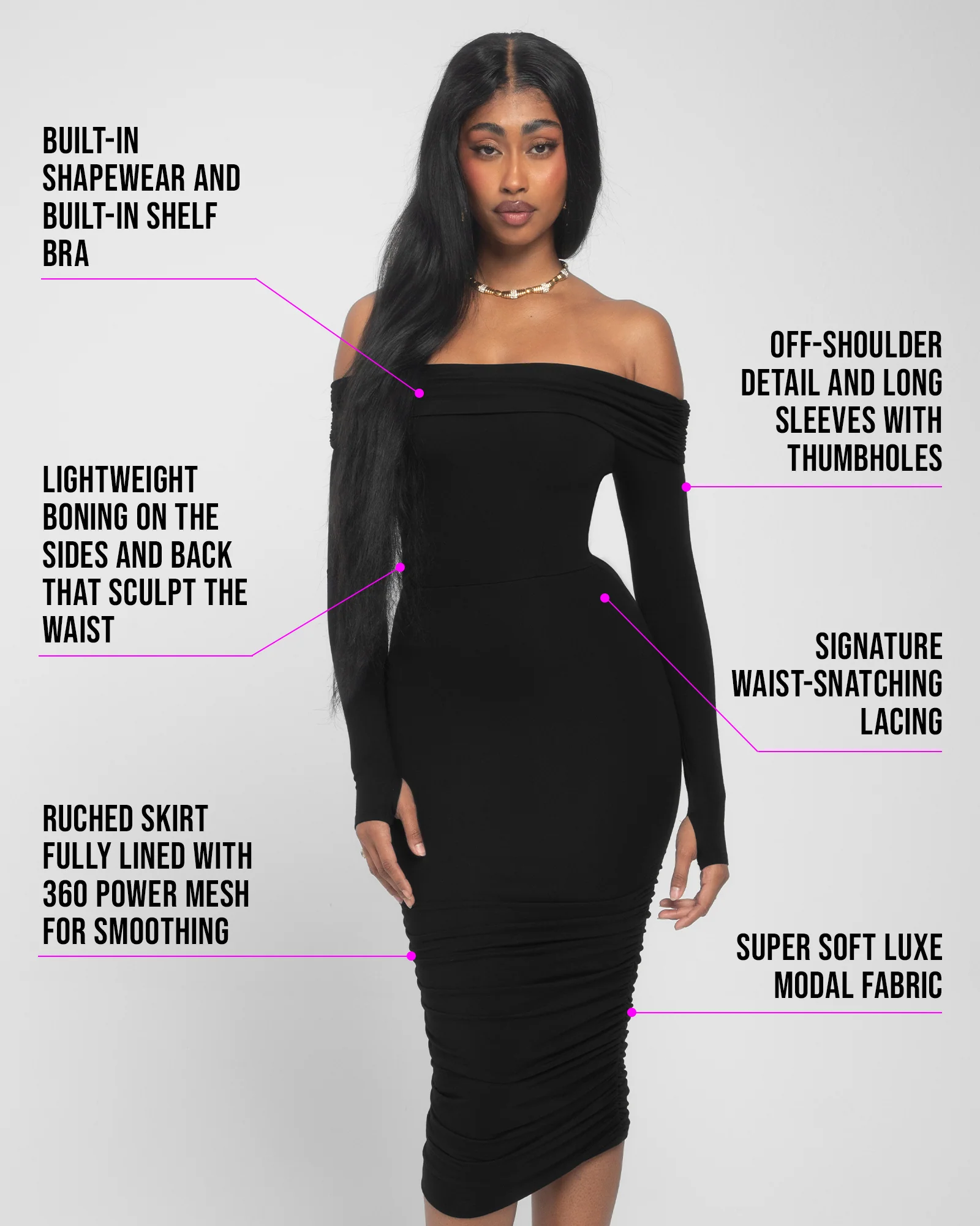 Shapey Off Shoulder Ruched Dress - Black 6 Shapey Off Shoulder Ruched Dress - Black