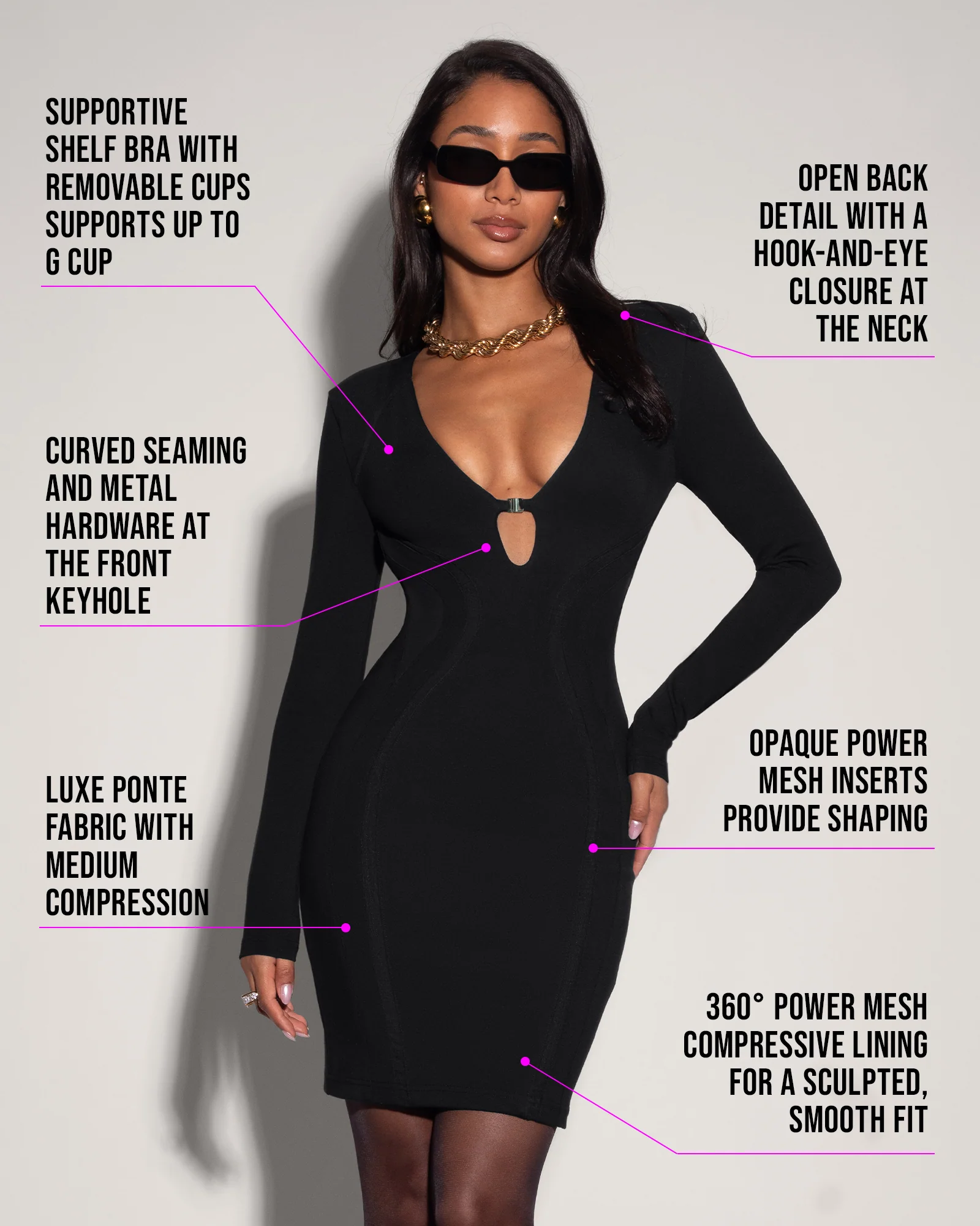 Plungey Long Sleeve Mini Dress - Black 6 Plungey Long Sleeve Mini Dress - Black