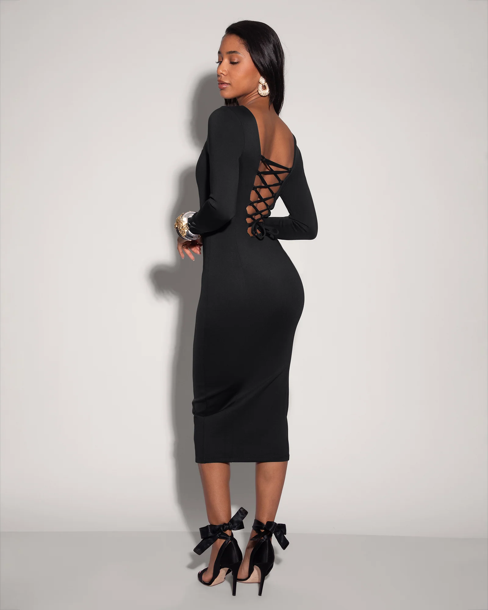 Squarey Long Sleeve Dress - Black