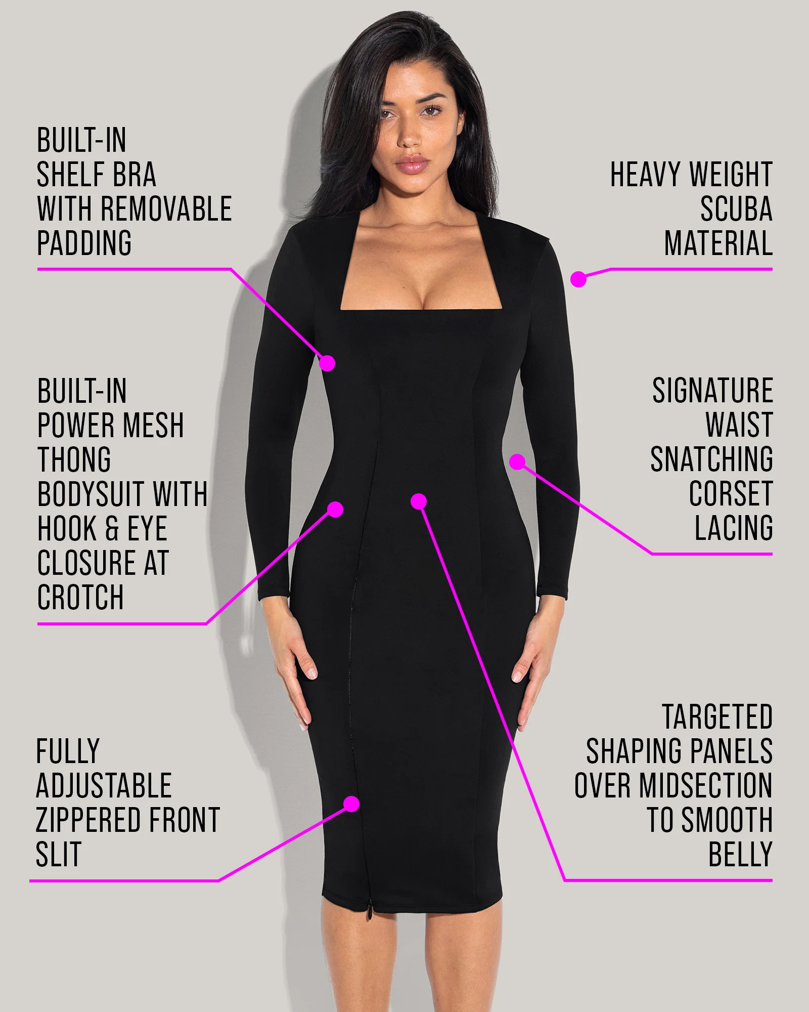 Squarey Long Sleeve Dress - Black 6 Squarey Long Sleeve Dress - Black