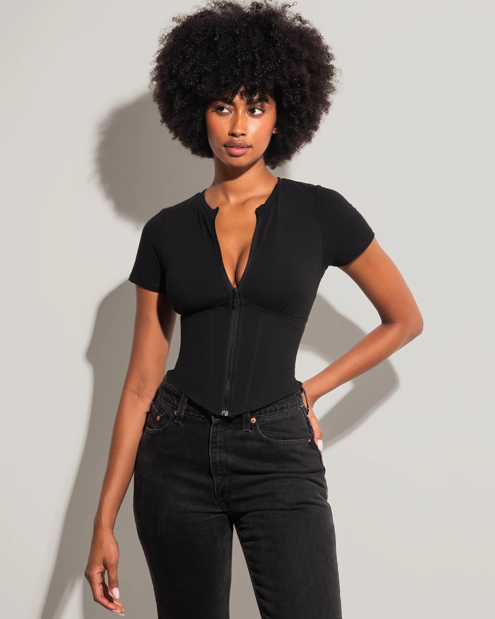 Short Sleeve Corsety Top - Black 3 Short Sleeve Corsety Top - Black