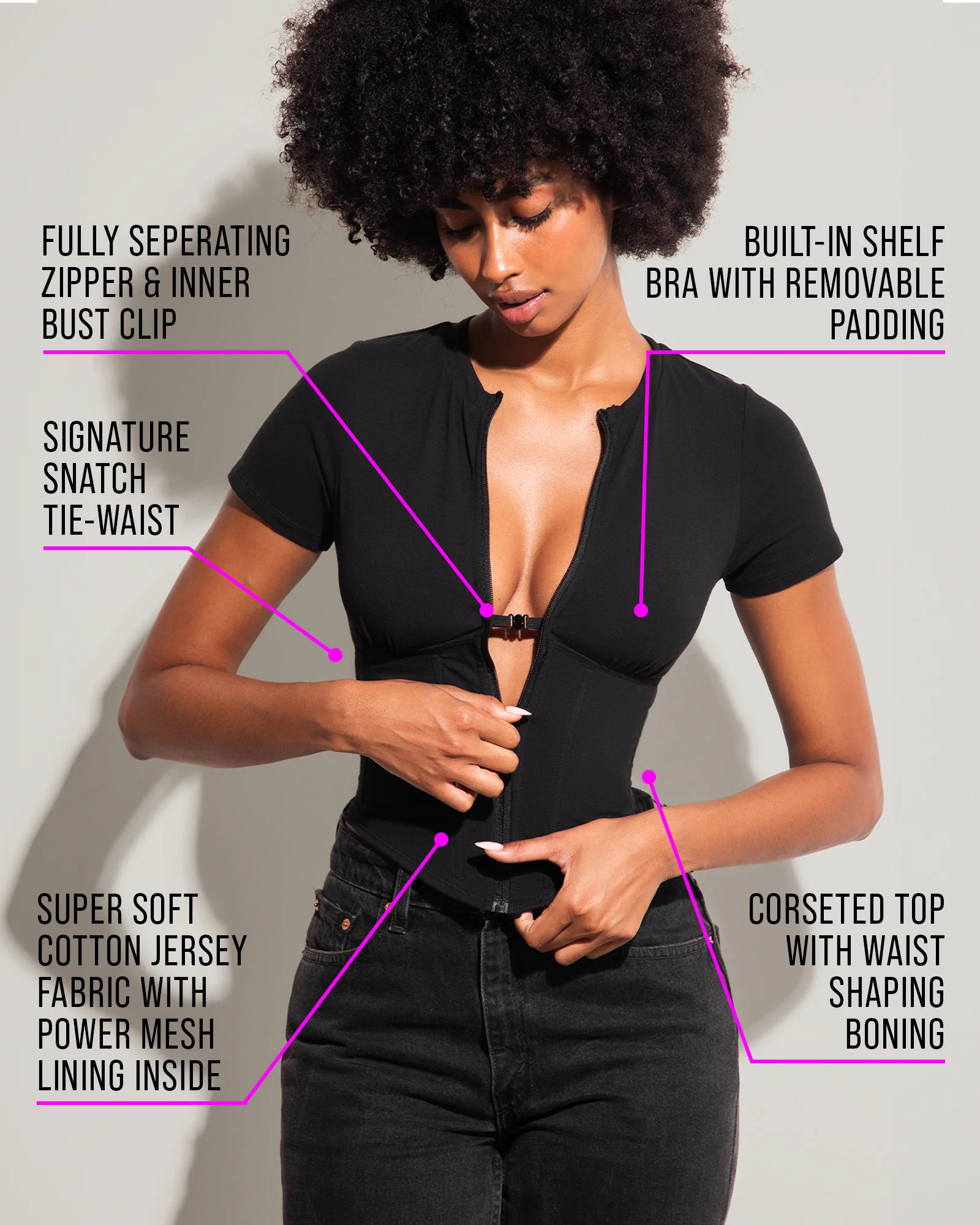 Short Sleeve Corsety Top - Black 4 Short Sleeve Corsety Top - Black