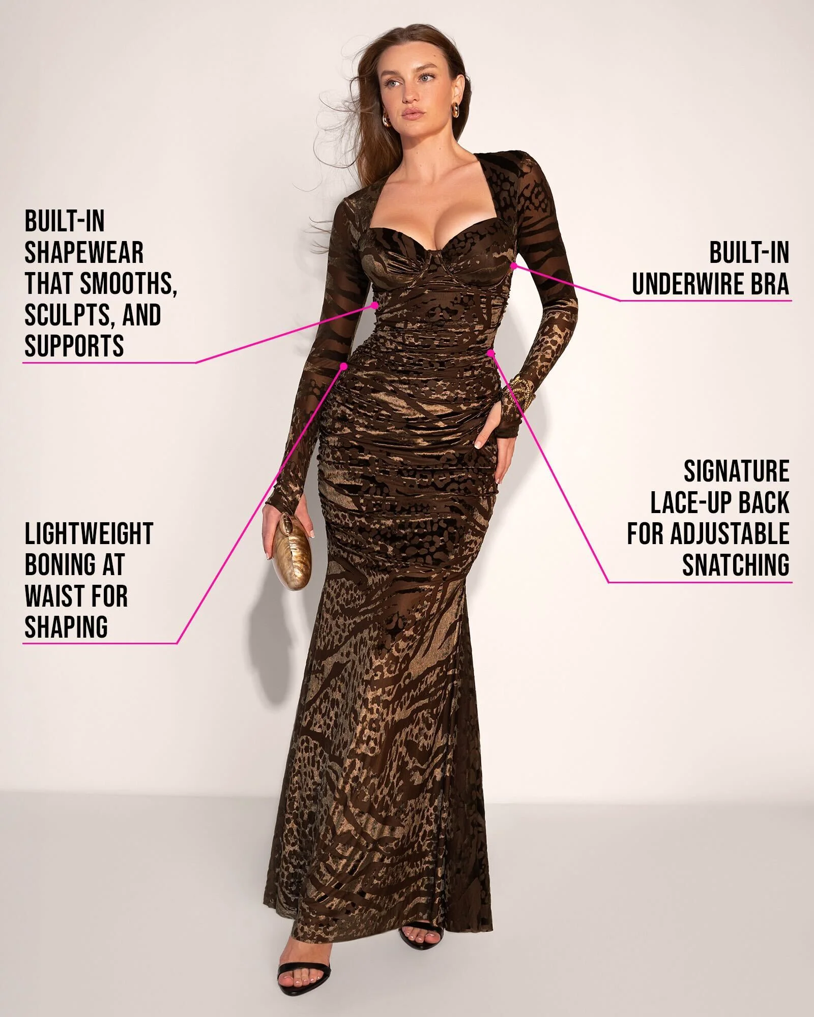Sweetie Long Sleeve Gown - Velvet Mesh Espresso 7 Sweetie Long Sleeve Gown - Velvet Mesh Espresso