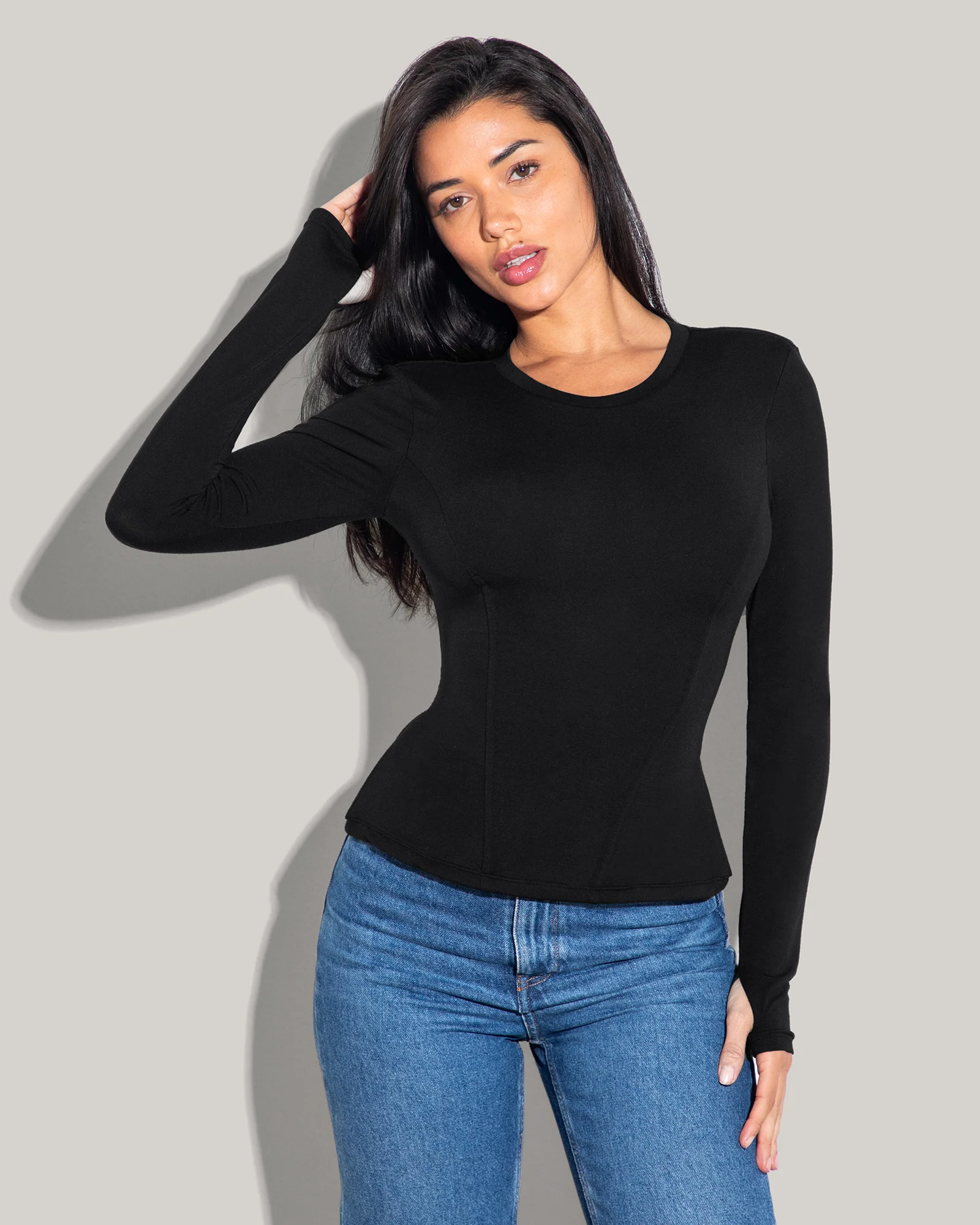 Shapey Crew Neck Top - Soft Modal Jersey Black