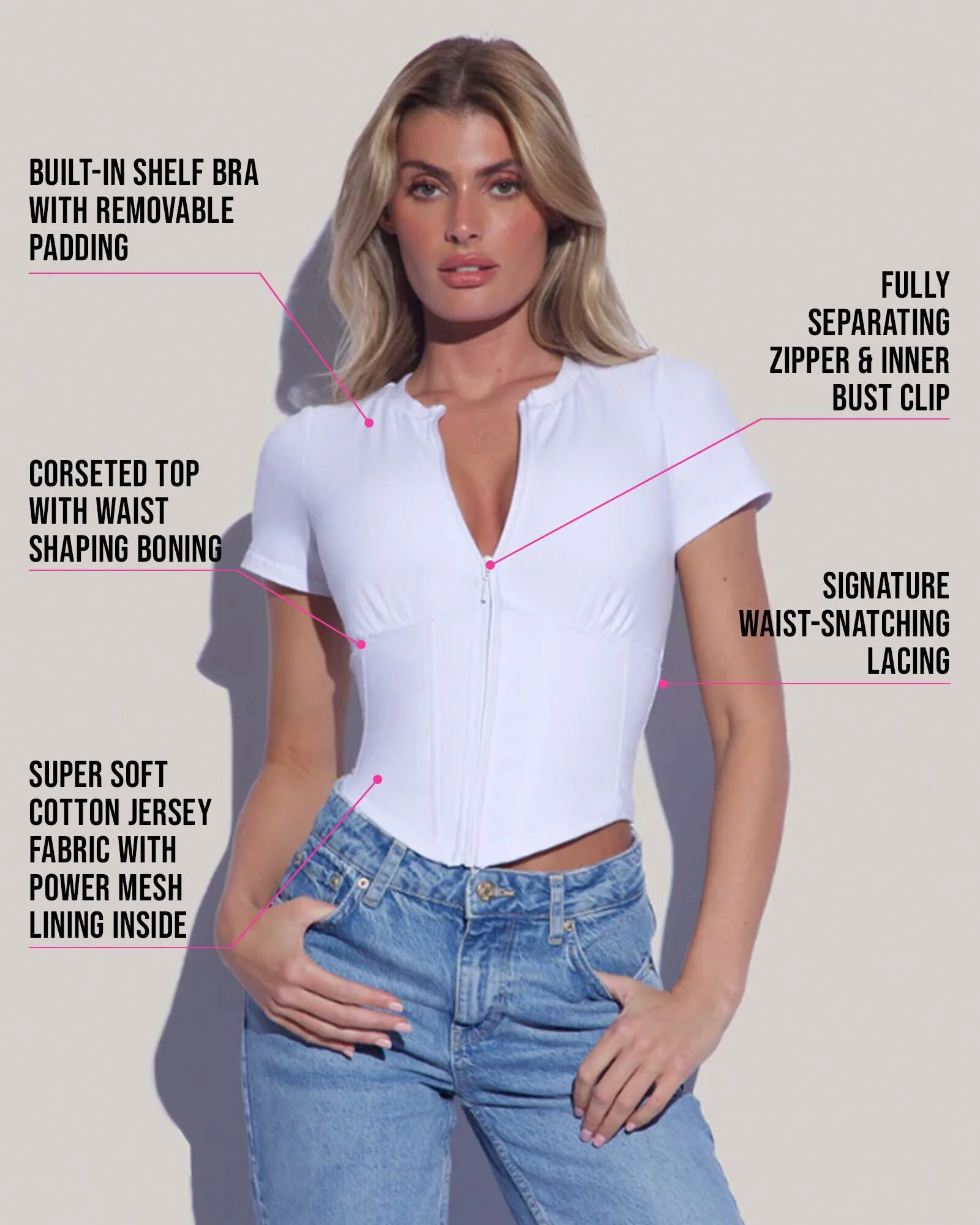 Short Sleeve Corsety Top - White 7 Short Sleeve Corsety Top - White