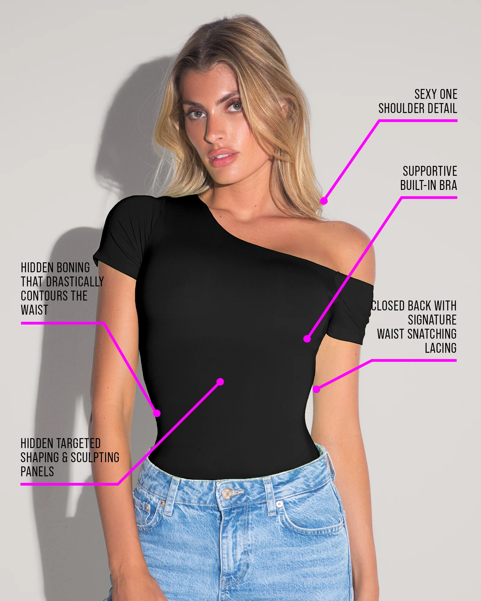 Shapey Short Sleeve One Shoulder Top - Black 3 Shapey Short Sleeve One Shoulder Top - Black