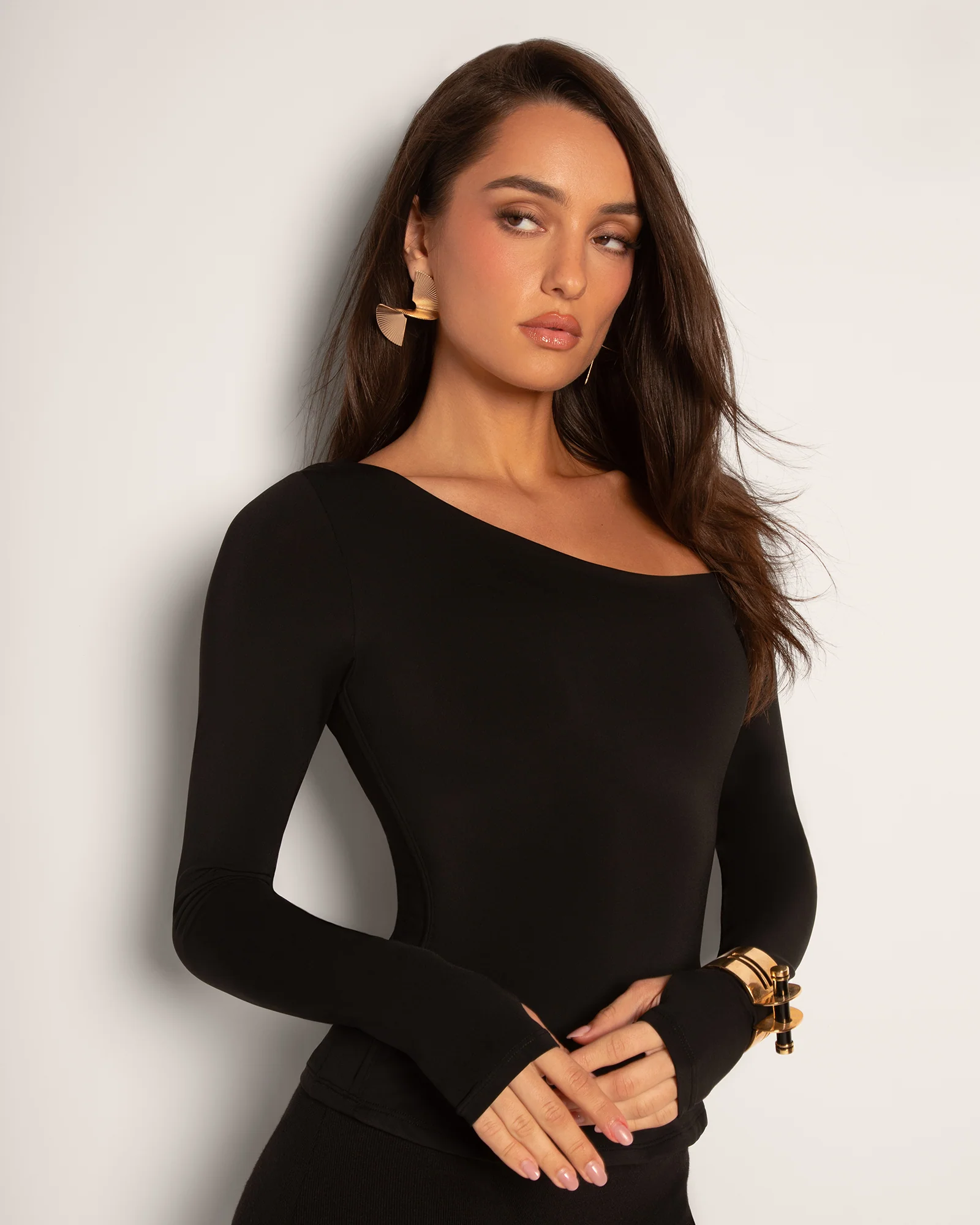 Sculpty One Shoulder Long Sleeve Top - Black