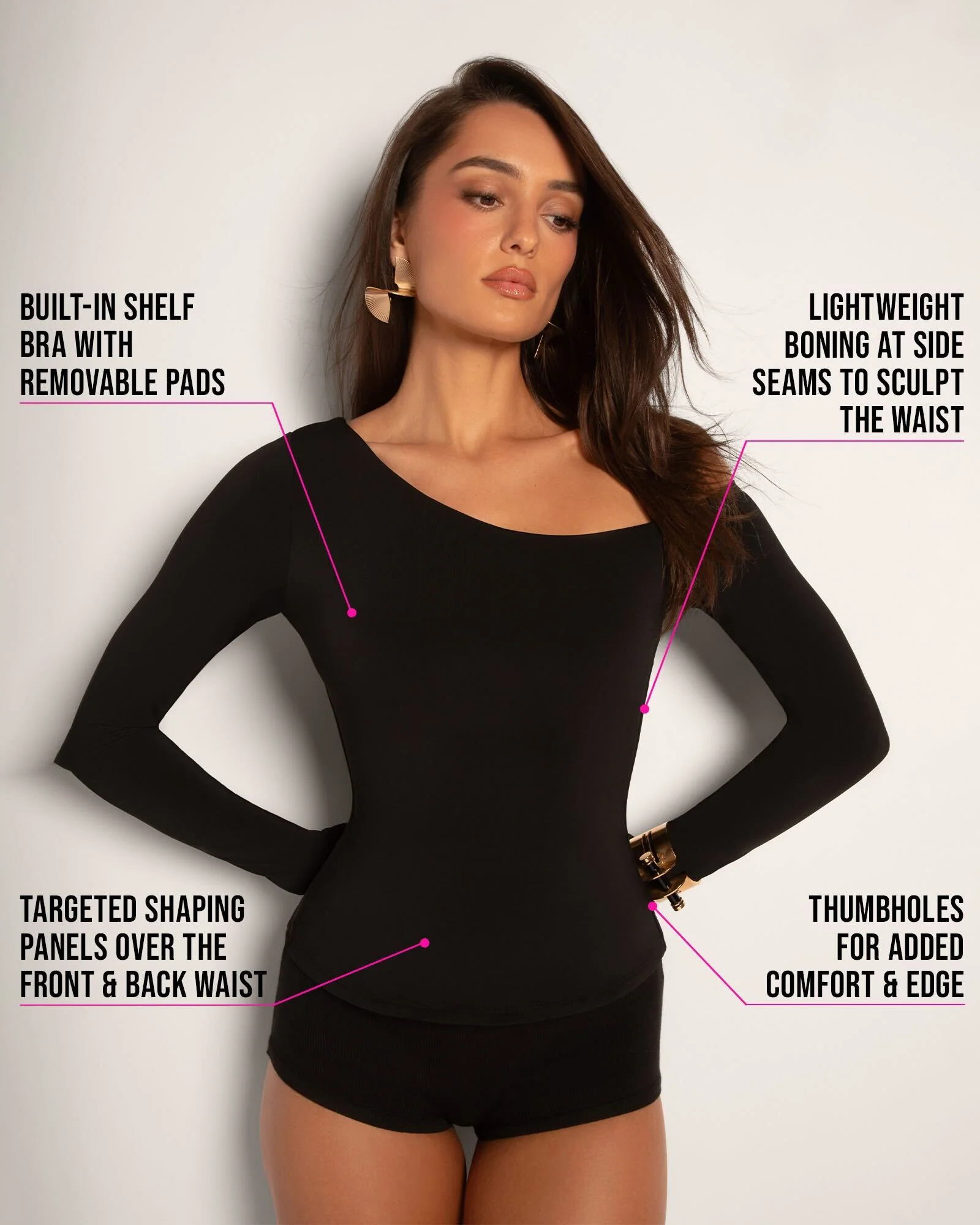 Sculpty One Shoulder Long Sleeve Top - Black 5 Sculpty One Shoulder Long Sleeve Top - Black