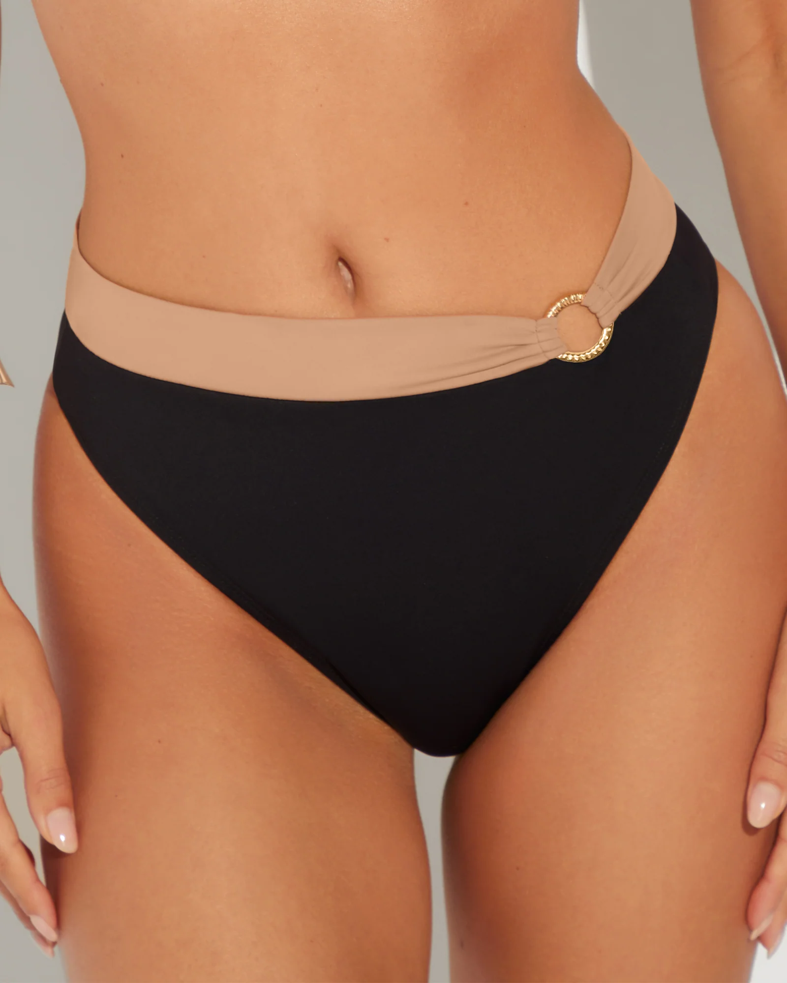 Brazilian Ring Kini Bottom - Black/Tawny