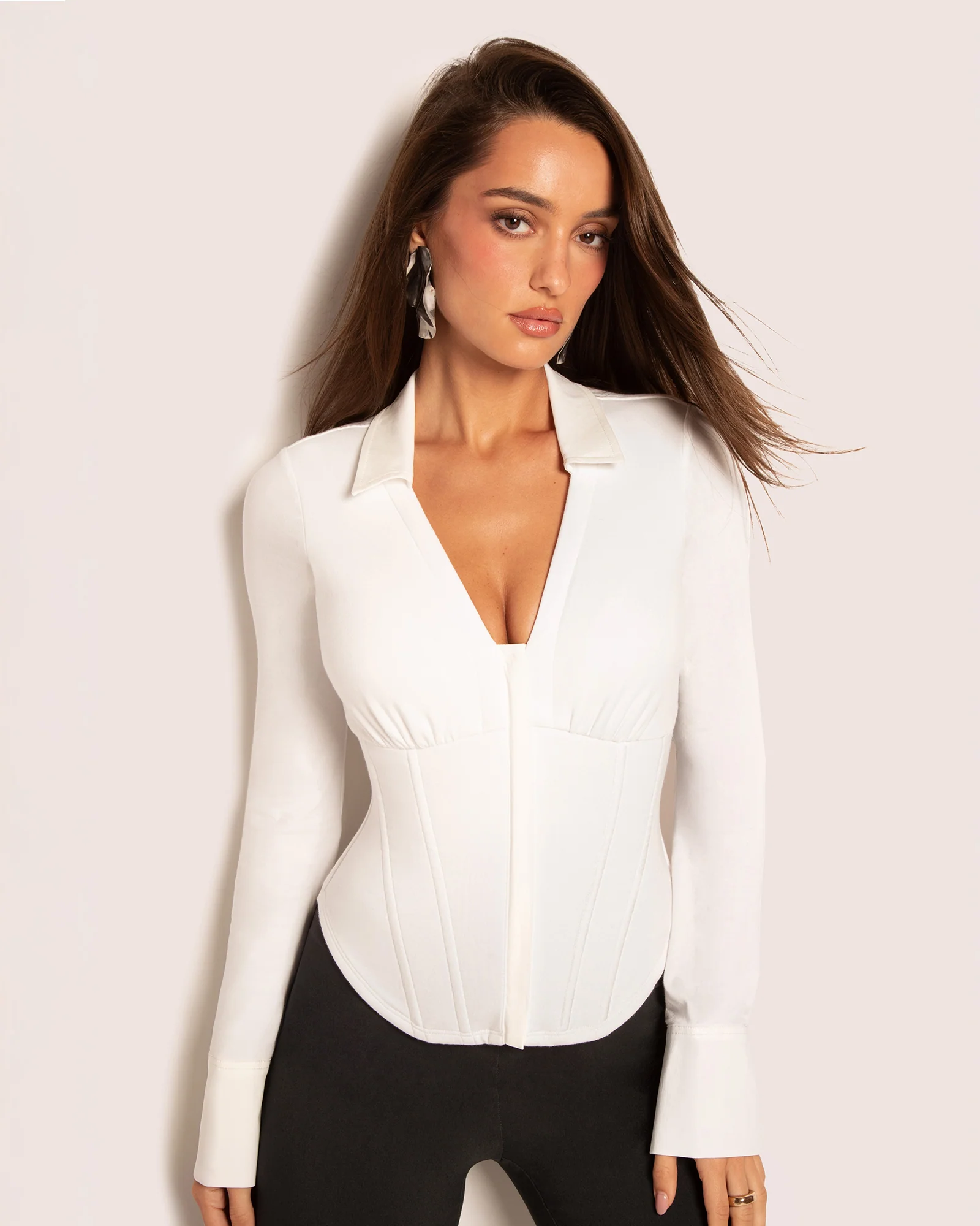 Shirty Long Sleeve Top - White