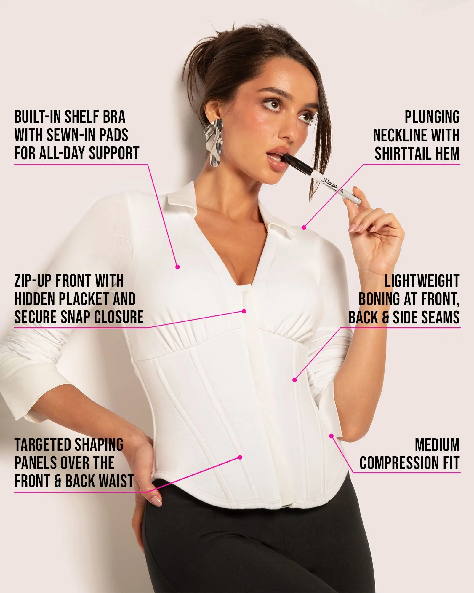 Shirty Long Sleeve Top - White