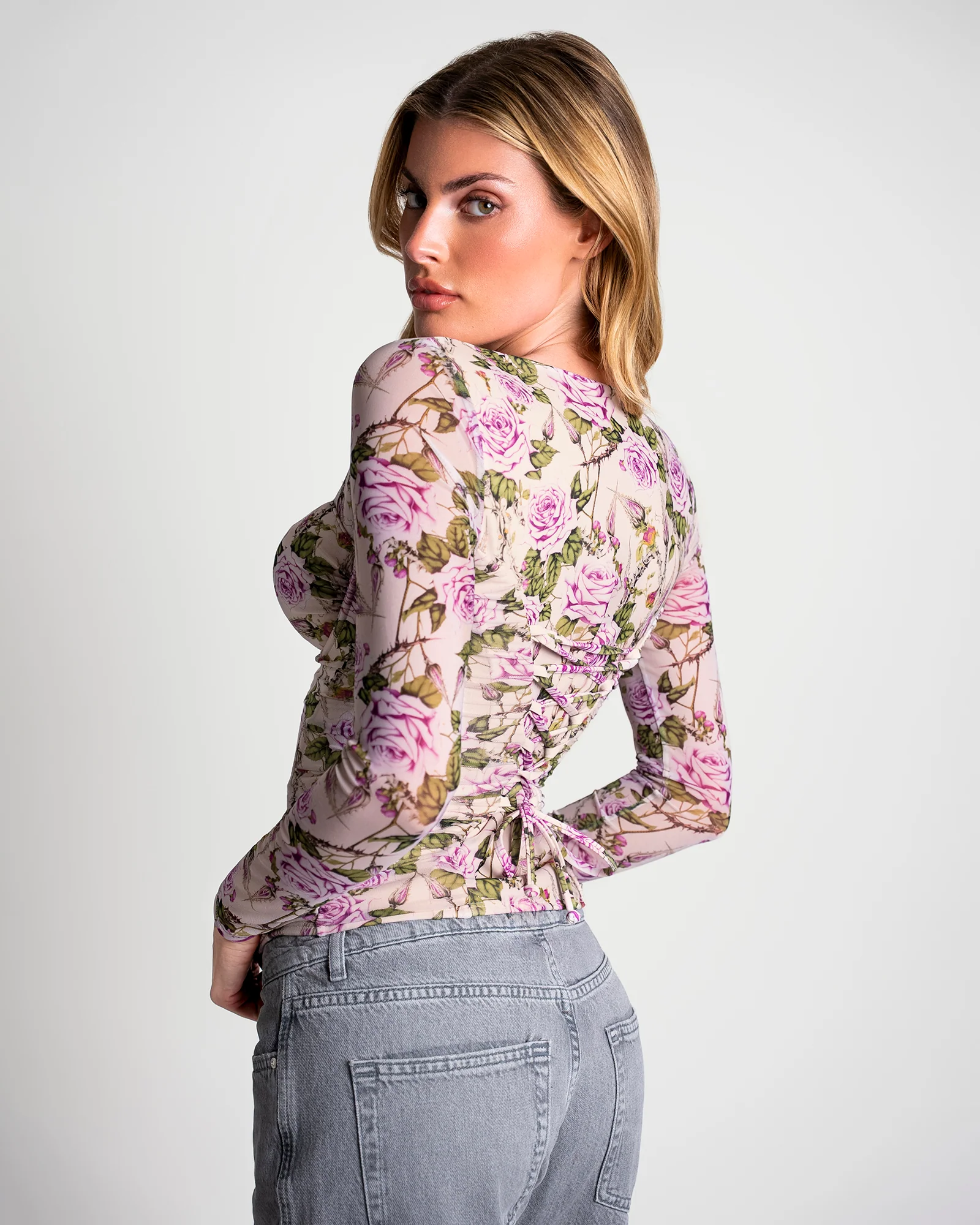 Sweetie Ruched Long Sleeve Top - Lilac Thorny Rose