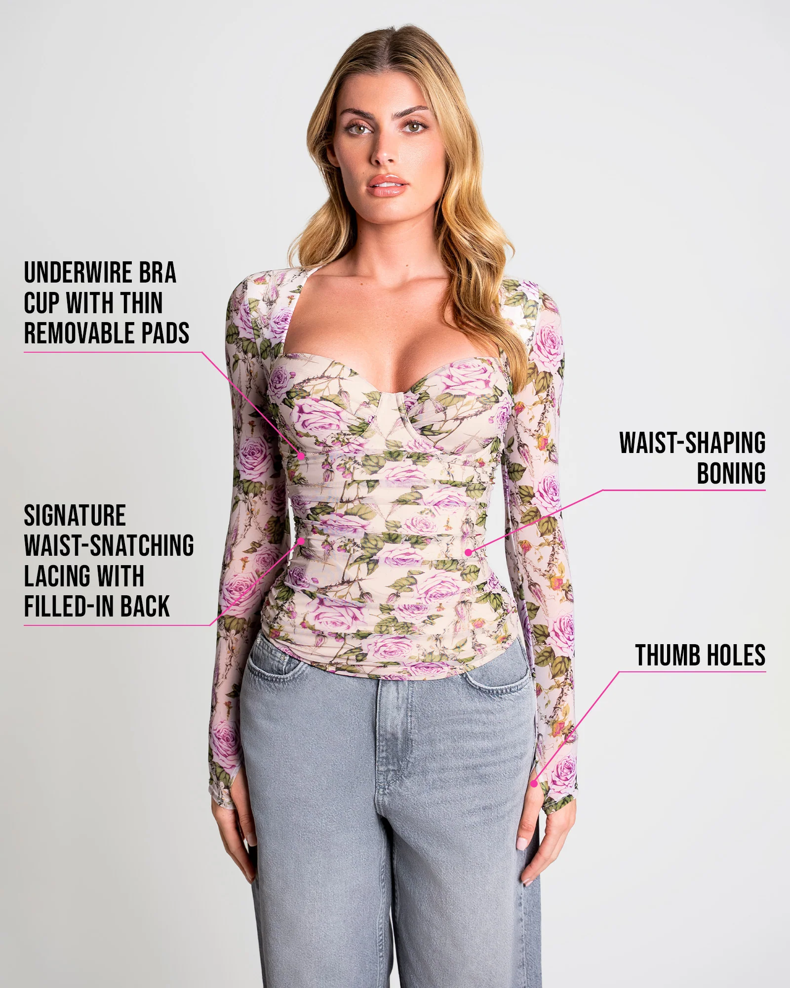 Sweetie Ruched Long Sleeve Top - Lilac Thorny Rose