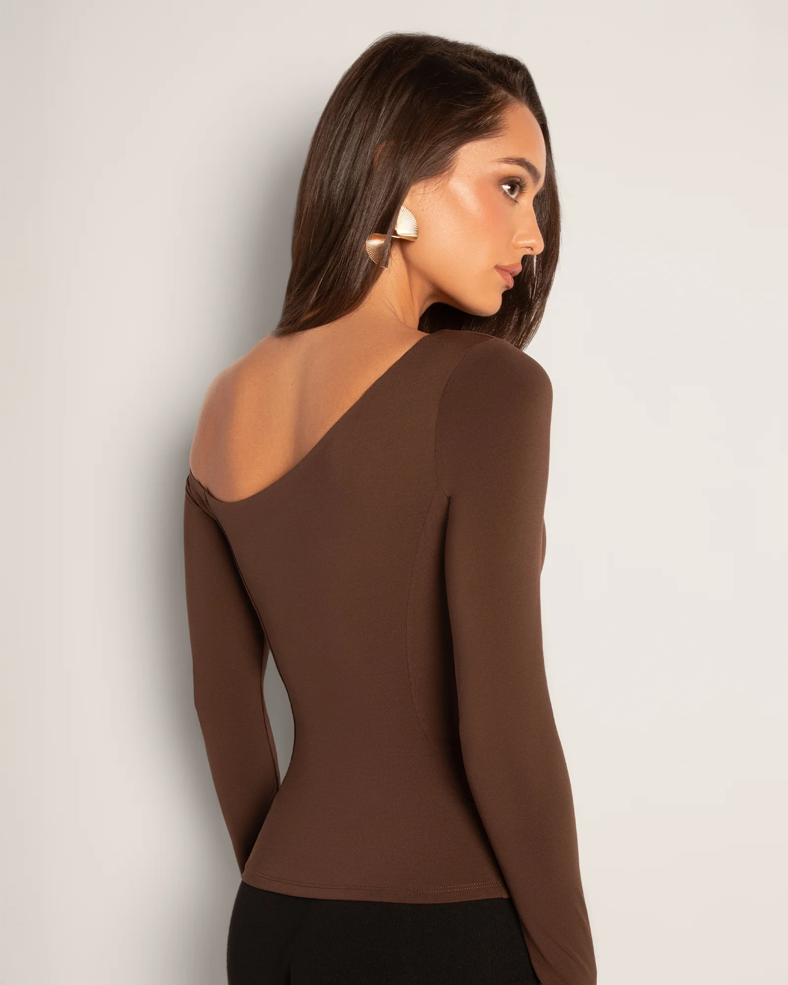 Sculpty One Shoulder Long Sleeve Top - Espresso