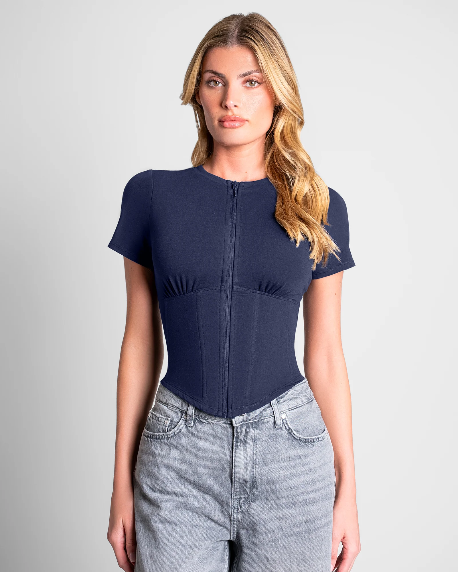 Short Sleeve Corsety Top - Midnight