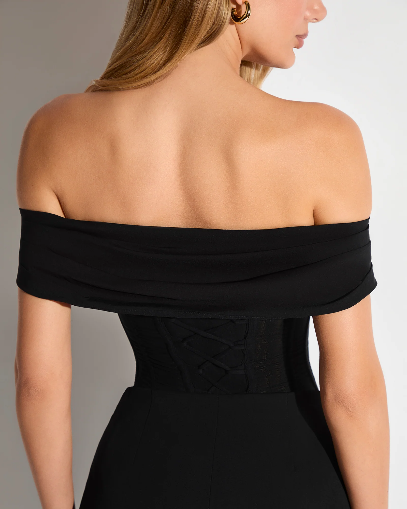 Poplin Off Shoulder Corset Top - Black