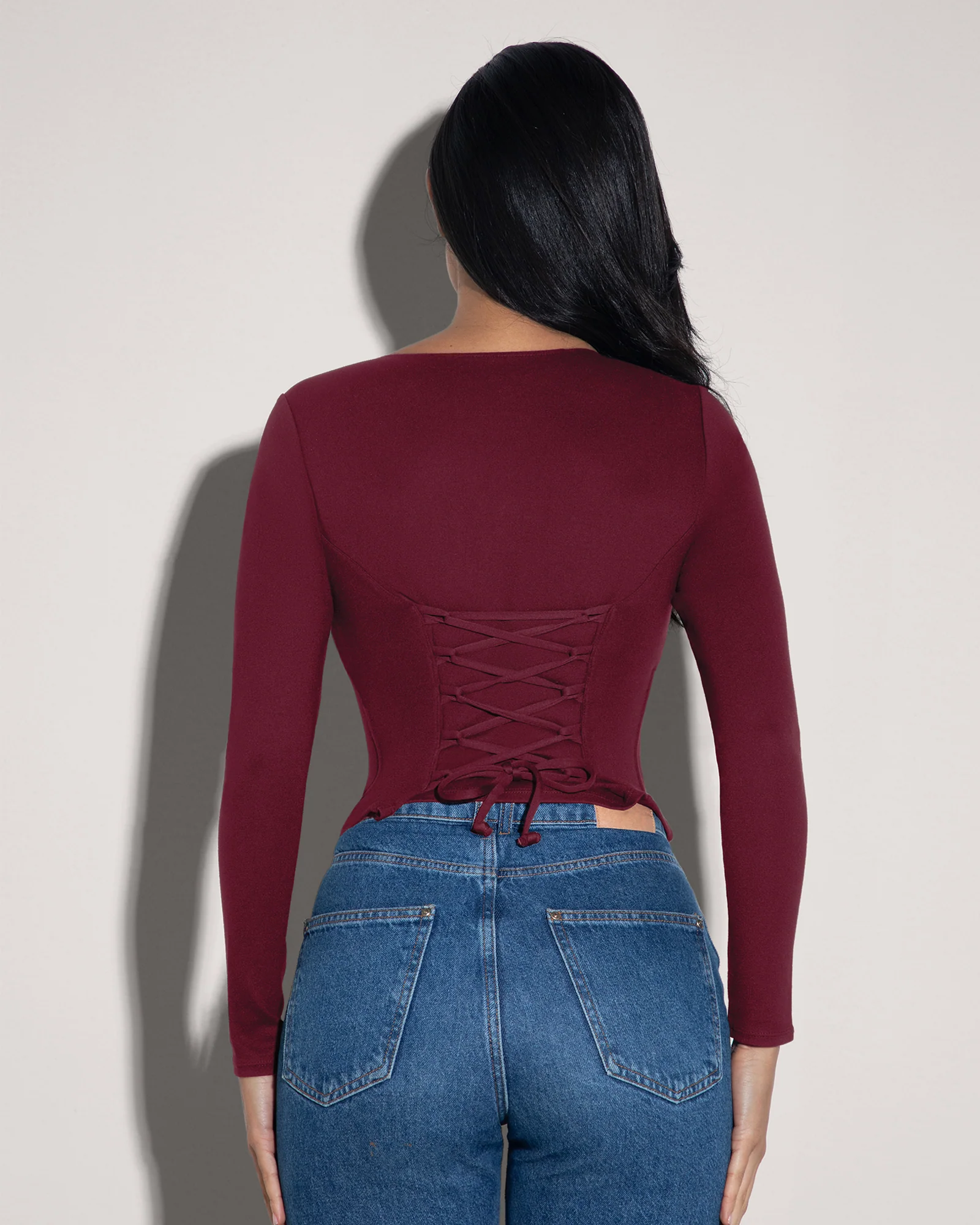 Corsety Square Neck Long Sleeve Top - Dark Cherry 3 Corsety Square Neck Long Sleeve Top - Dark Cherry
