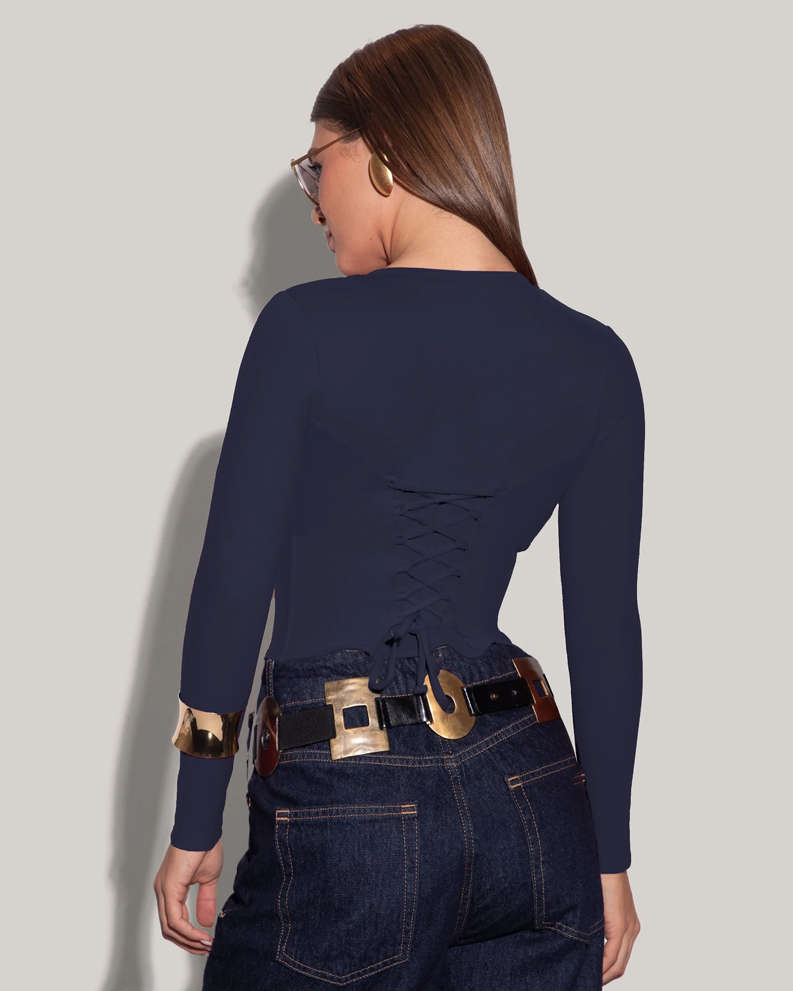 Long Sleeve Corsety Top - Midnight 3 Long Sleeve Corsety Top - Midnight