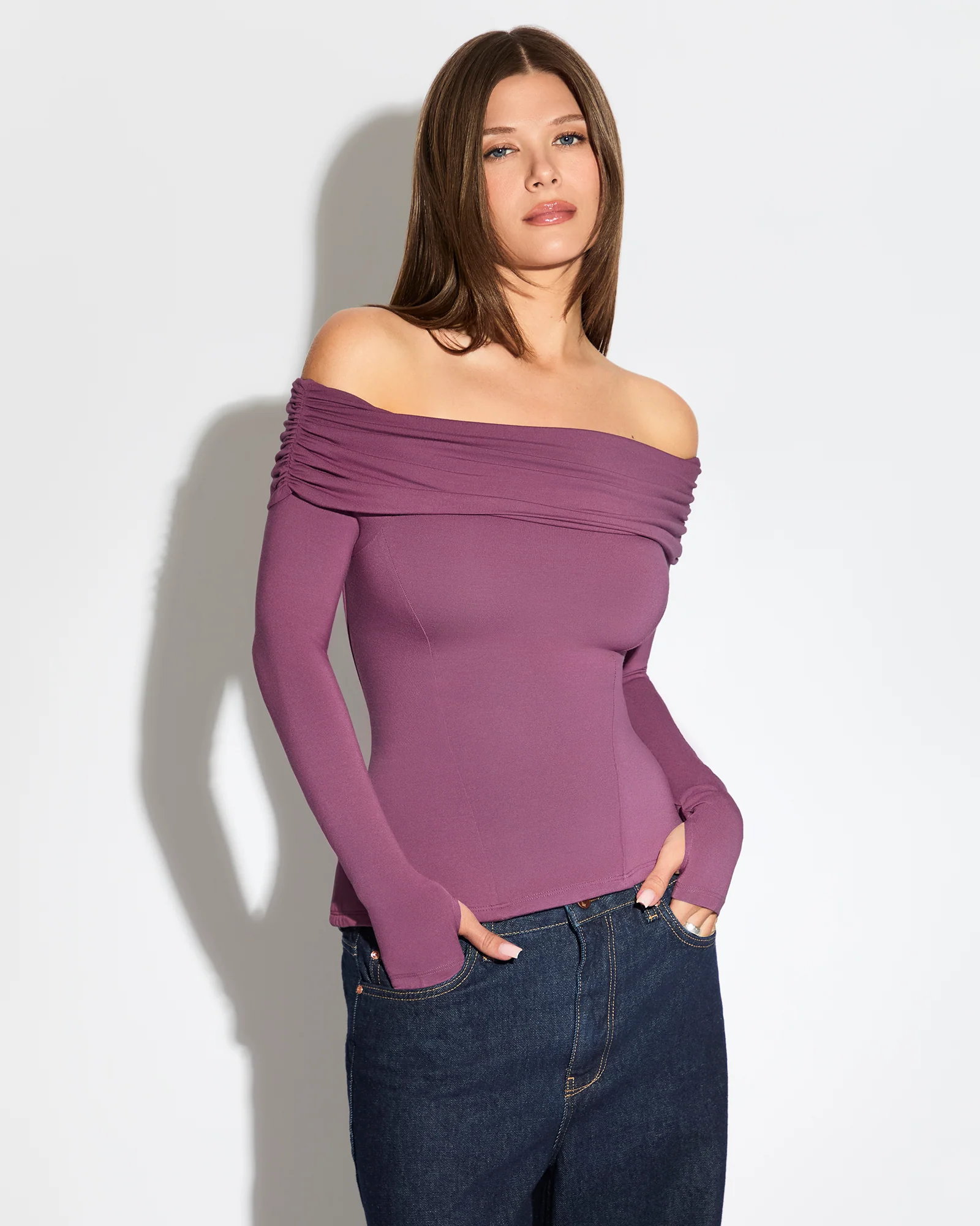 Shapey Off Shoulder Long Sleeve Top - Grape 3 Shapey Off Shoulder Long Sleeve Top - Grape