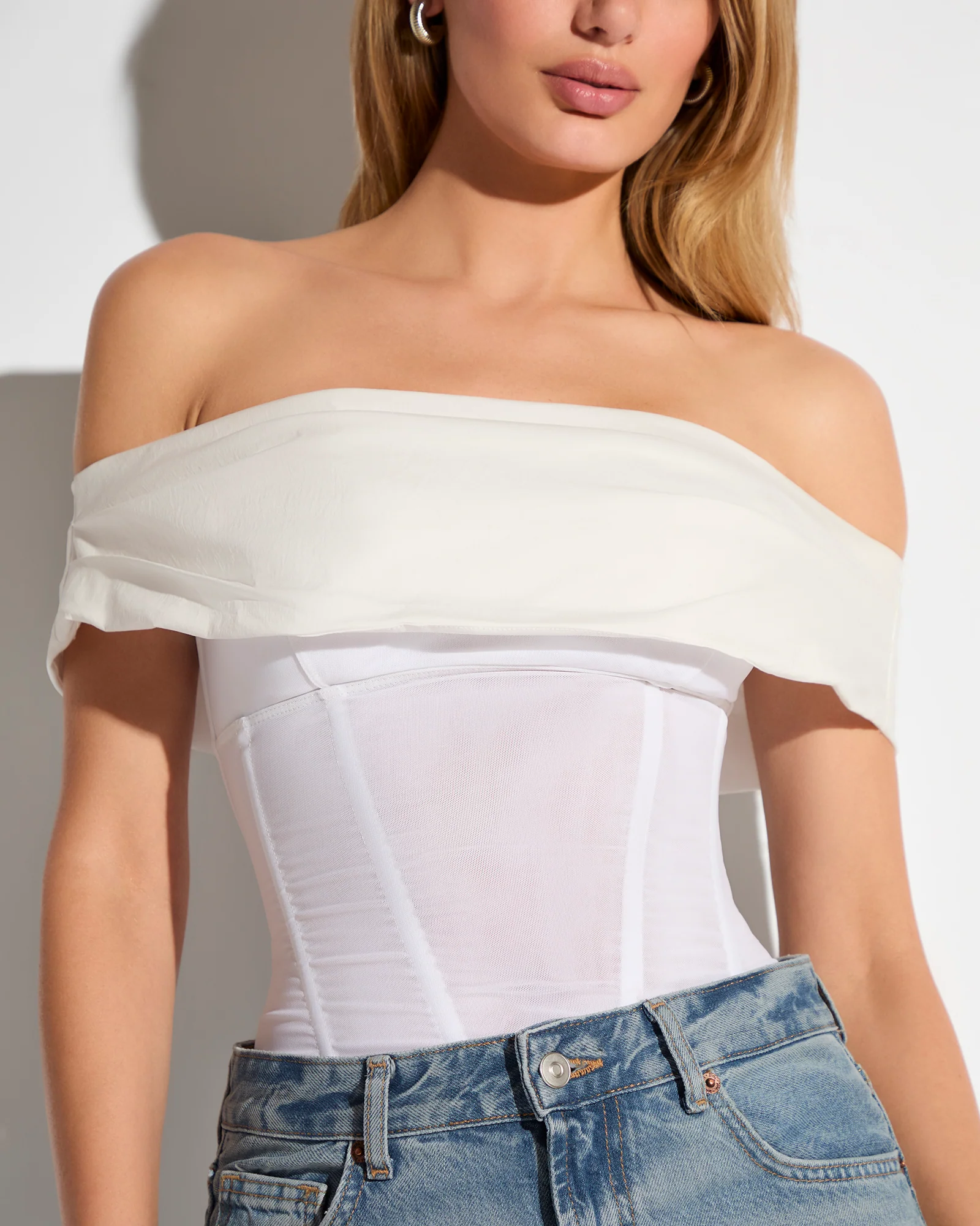 Poplin Off Shoulder Corset Top - Crisp White