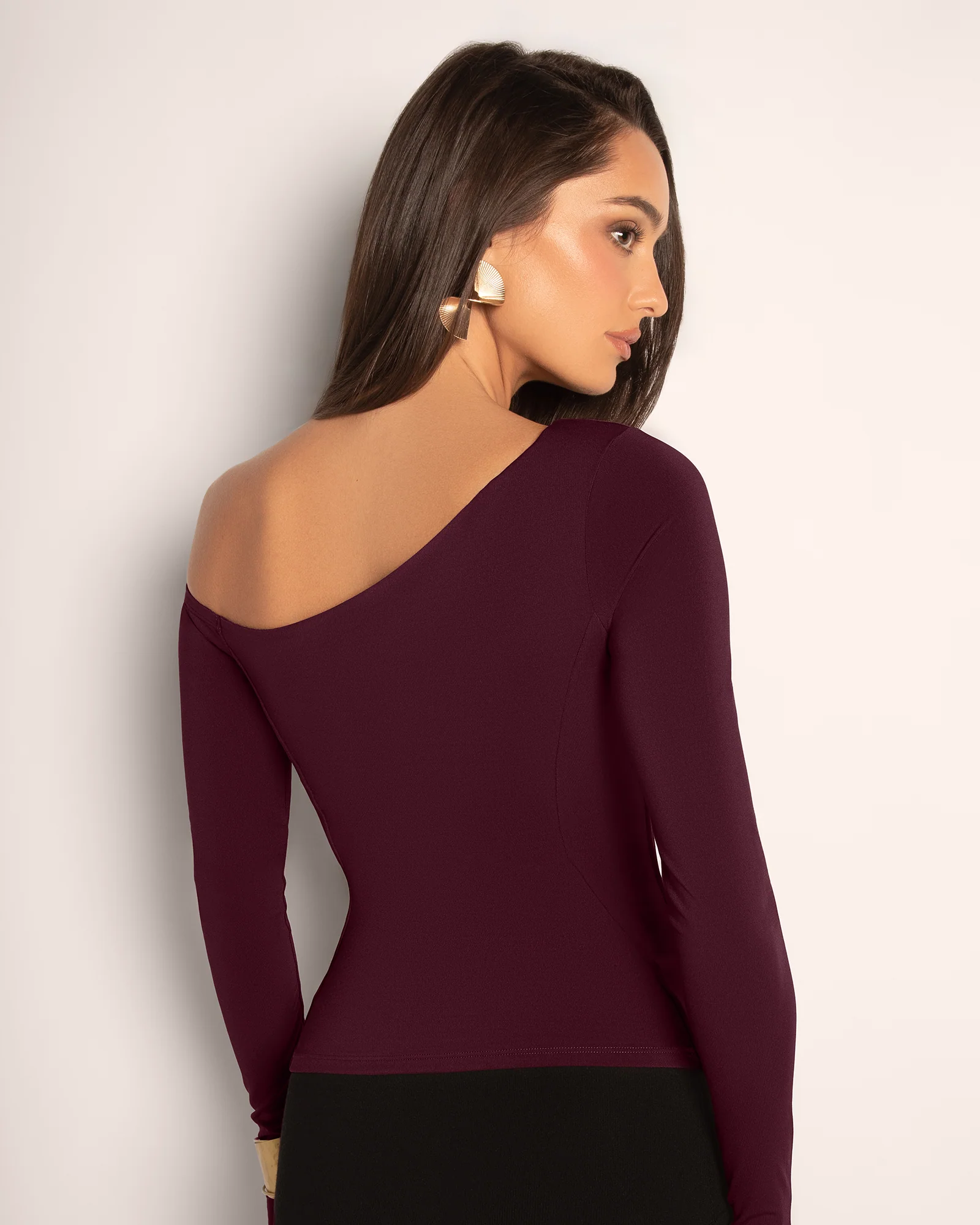 Sculpty One Shoulder Long Sleeve Top - Garnet